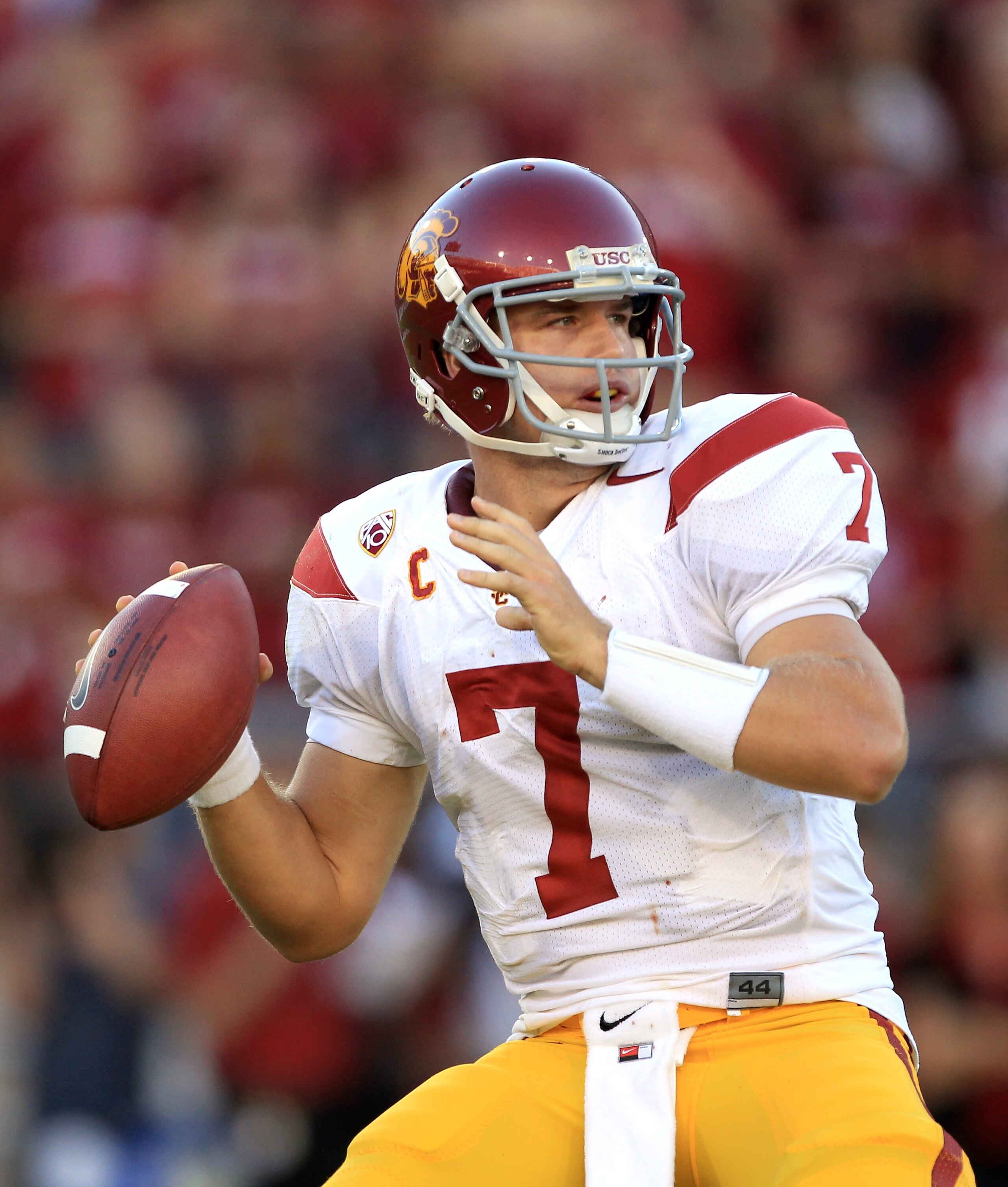 PALO ALTO, CA - OCTOBER 09: Matt Barkley #7 of the USC Trojans passes the ball during their game against the Stanford Cardinal at Stanford Stadium on October 9, 2010 in Palo Alto, California. (Photo by Ezra Shaw/Getty Images) PALO ALTO, CA - OCTOBER 09: Matt Barkley #7 of the USC Trojans passes the ball during their game against the Stanford Cardinal at Stanford Stadium on October 9, 2010 in Palo Alto, California. (Photo by Ezra Shaw/Getty Images)
