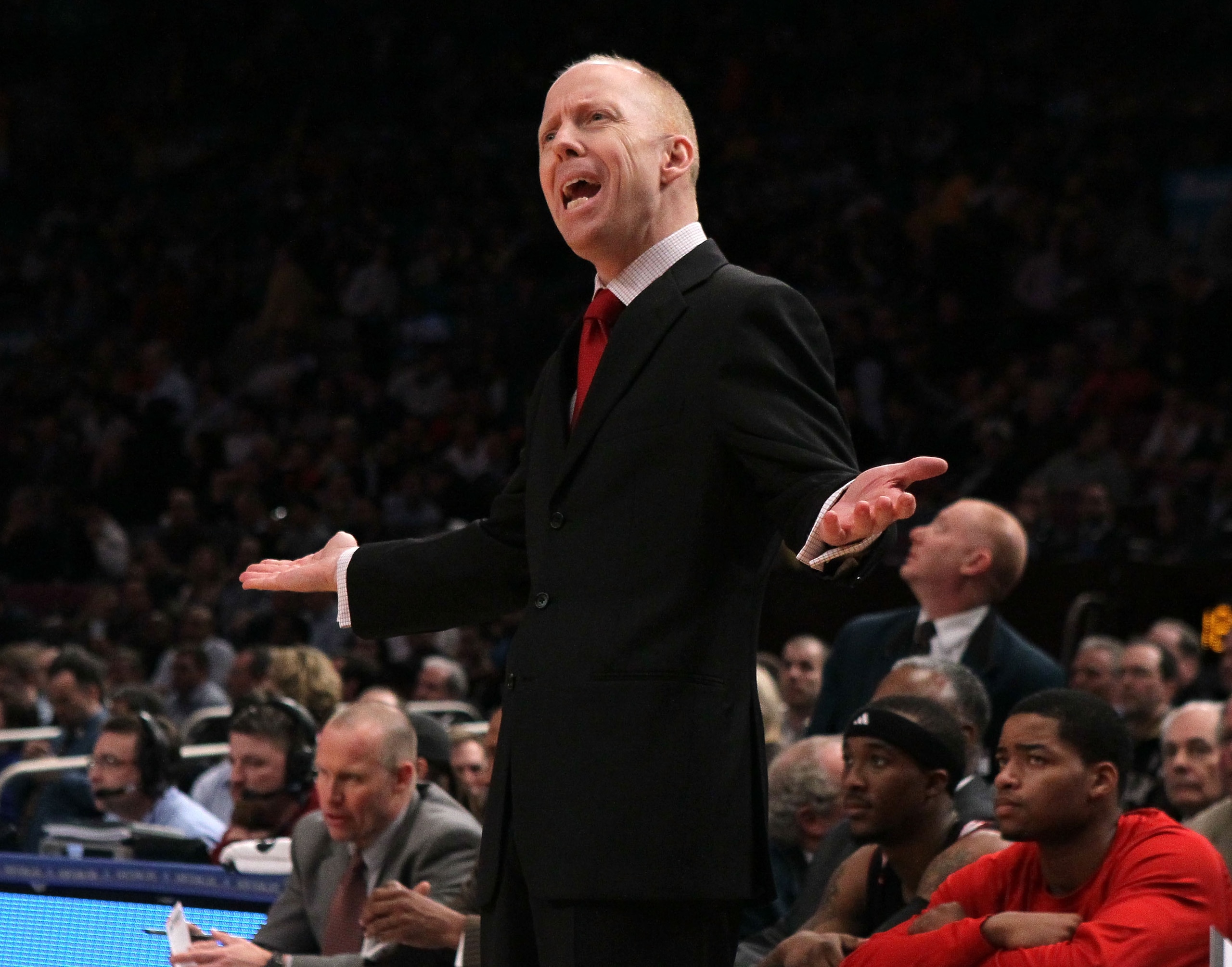 NEW YORK - MARCH 11: Head coach Mick Cronin of the Cincinnati Bearcats reacts from the bench against the West Virginia Mountaineers during the quarterfinal of the 2010 NCAA Big East Tournament at Madison Square Garden on March 11, 2010 in New York City.