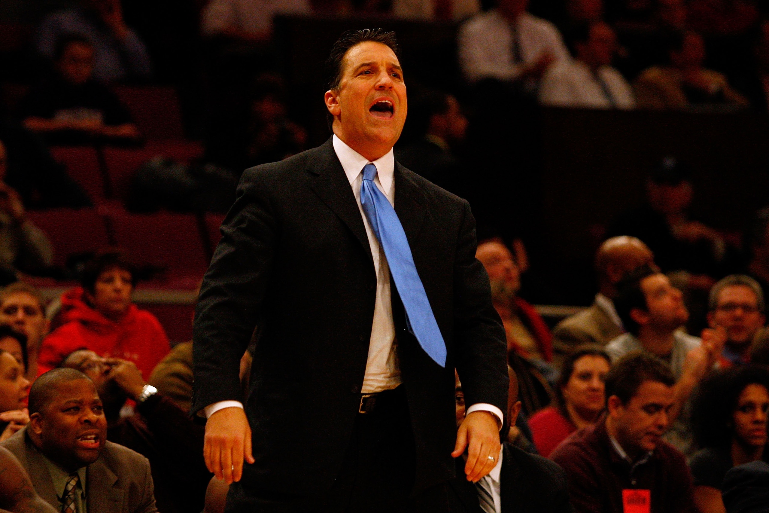 NEW YORK, NY - DECEMBER 20:  Head coach Steve Lavin of the St. John's Red Storm coaches against the Davidson Wildcats during the Madison Square Garden Holiday Festival at Madison Square Garden on December 20, 2010 in New York City.  (Photo by Chris Chambe