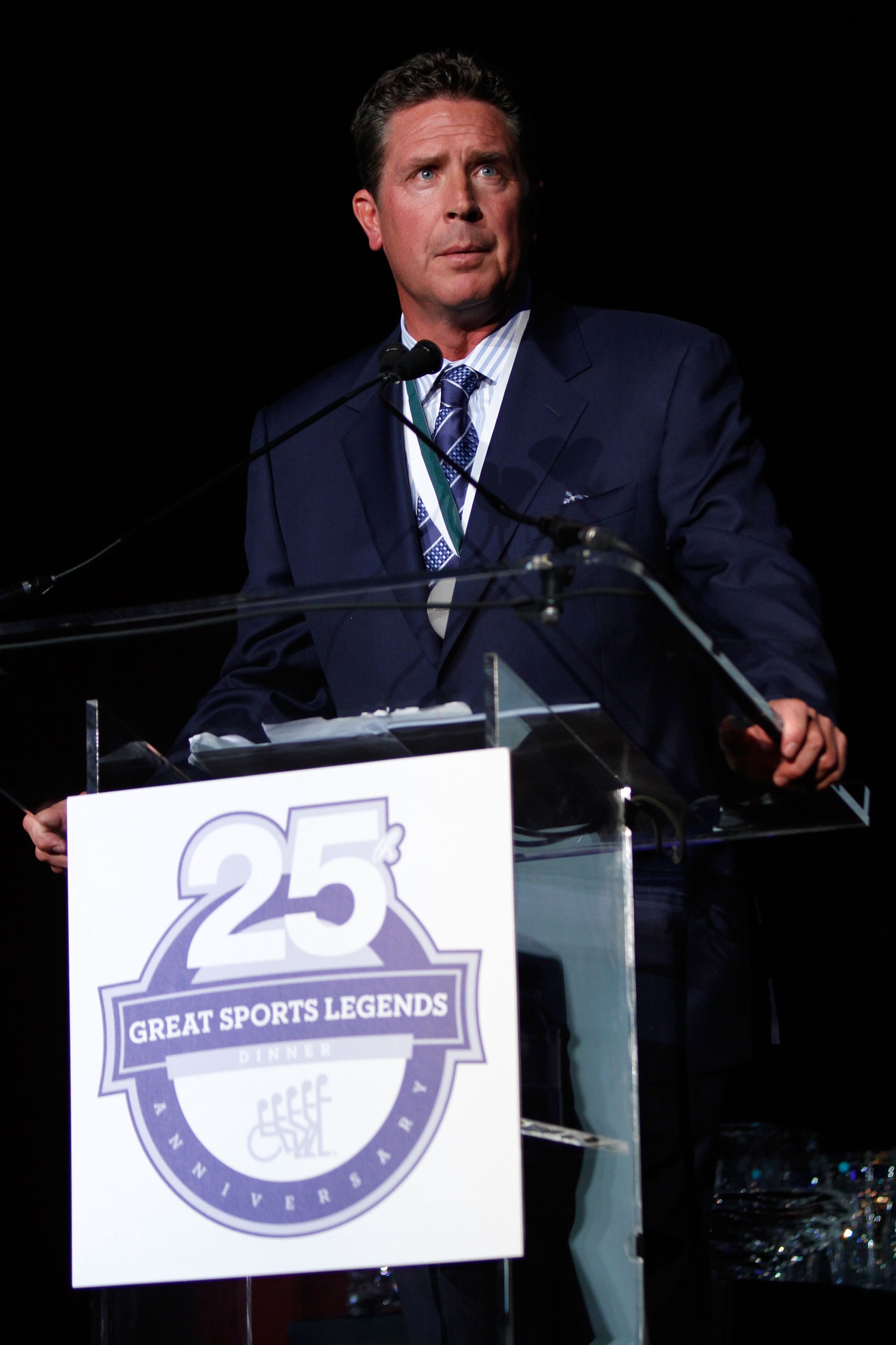 NEW YORK - SEPTEMBER 27:  Former NFL player and 2010 honoree Dan Marino speaks during the 25th Great Sports Legends Dinner to benefit The Buoniconti Fund to Cure Paralysis at The Waldorf=Astoria on September 27, 2010 in New York City.  (Photo by Thos Robi
