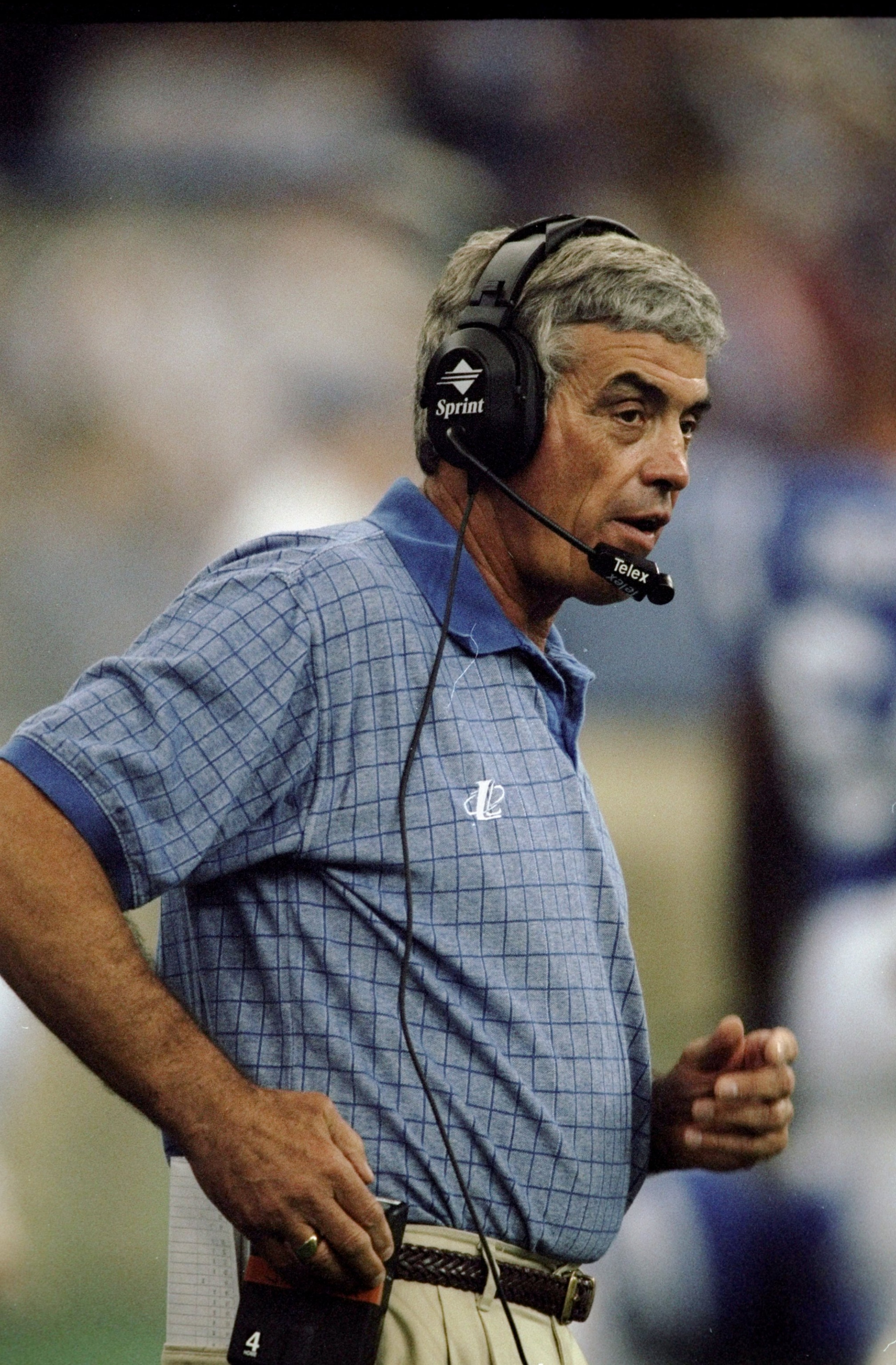 4 Oct 1998:  Head coach Jim Mora of the Indianapolis Colts looks on during the game against the San Diego Chargers at the RCA Dome in Indianapolis, Indiana. The Colts defeated the Chargers 17-12Mandatory Credit: Vincent Laforet  /Allsport