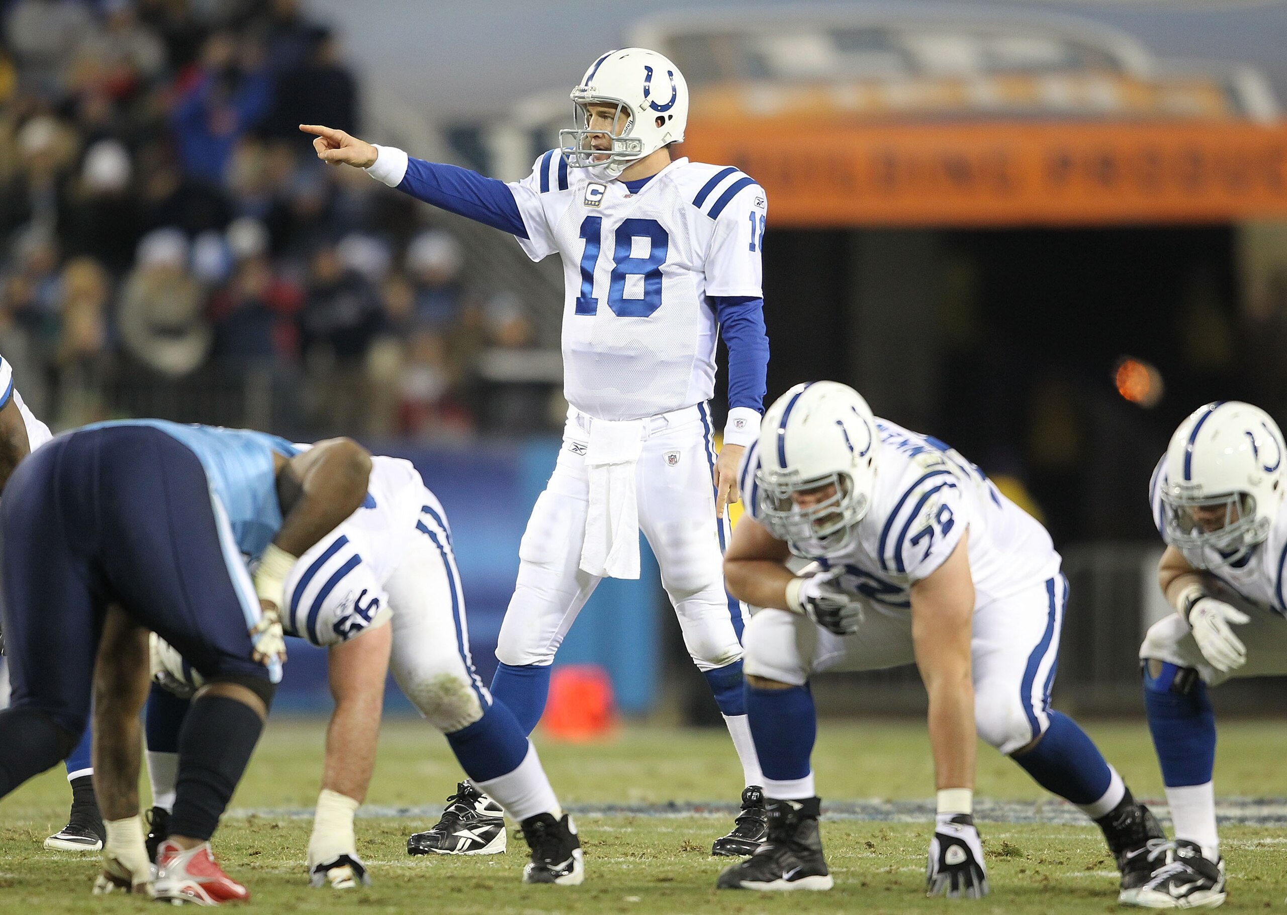 NASHVILLE, TN - DECEMBER 09:  Peyton Manning #18 of the Indianapolis Colts throws a pass during the NFL game against the Tennessee Titans  at LP Field on December 9, 2010 in Nashville, Tennessee.  The Colts won 30-28.  (Photo by Andy Lyons/Getty Images)