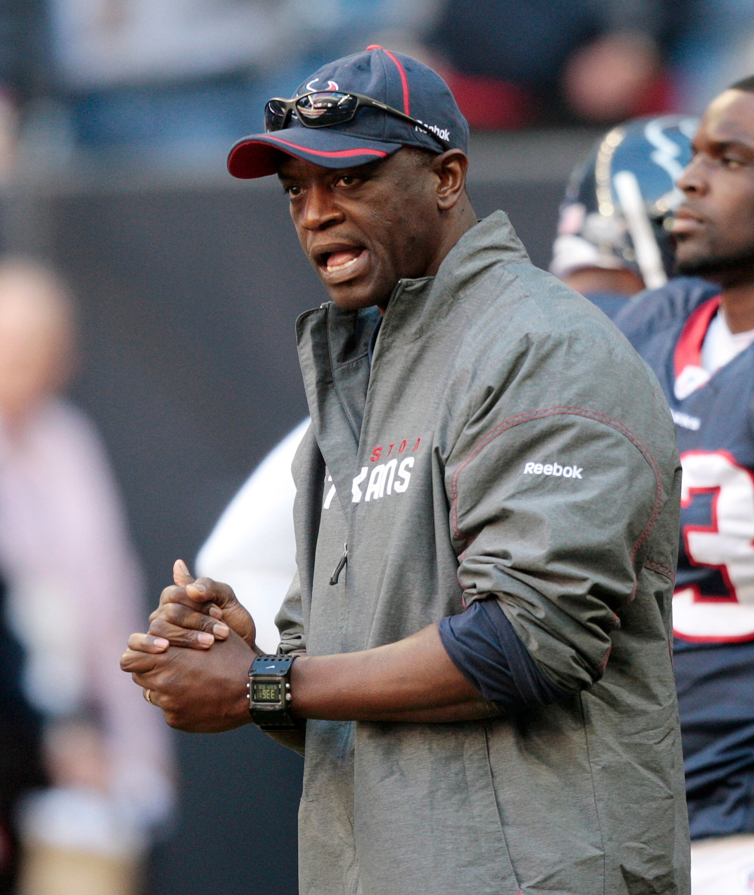 HOUSTON, TX - JANUARY 02:  Defensive coordinator Frank Bush of the Houston Texans looks on during warm ups before playing the Jacksonville Jaguars at Reliant Stadium on January 2, 2011 in Houston, Texas.  (Photo by Bob Levey/Getty Images)