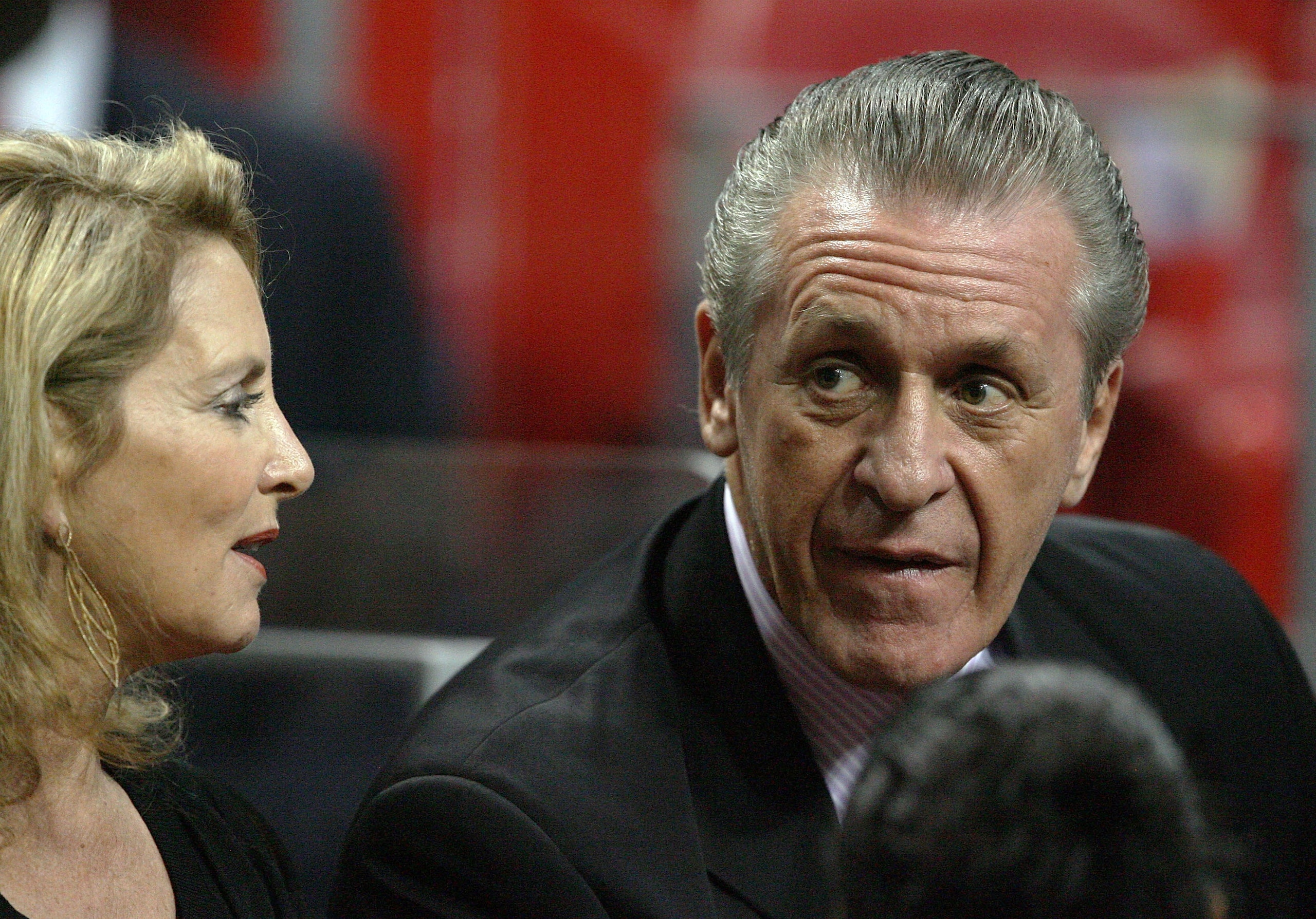 MIAMI - APRIL 27: Pat Riley, president of the Miami Heat, and his wife Chris Riley watch the Heat take on the Atlanta Hawks during Game Four of the Eastern Conference Quarterfinals of the 2009 NBA Playoffs at American Airlines Arena on April 27, 2009 in MIAMI - APRIL 27: Pat Riley, president of the Miami Heat, and his wife Chris Riley watch the Heat take on the Atlanta Hawks during Game Four of the Eastern Conference Quarterfinals of the 2009 NBA Playoffs at American Airlines Arena on April 27, 2009 in
