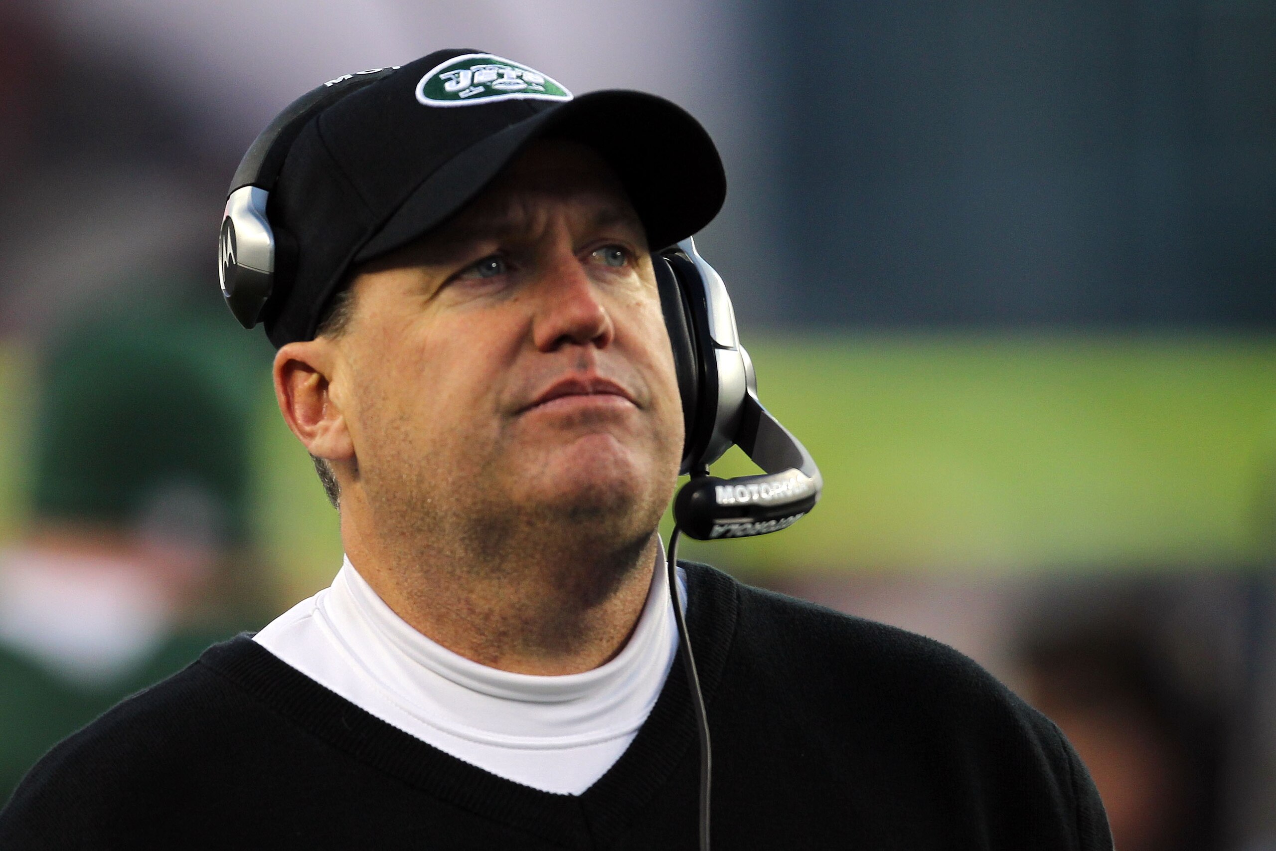 FOXBORO, MA - JANUARY 16: Head coach Rex Ryan of the New York Jets looks on during their 2011 AFC divisional playoff game against the New England Patriots at Gillette Stadium on January 16, 2011 in Foxboro, Massachusetts. (Photo by Jim Rogash/Getty Imag FOXBORO, MA - JANUARY 16: Head coach Rex Ryan of the New York Jets looks on during their 2011 AFC divisional playoff game against the New England Patriots at Gillette Stadium on January 16, 2011 in Foxboro, Massachusetts. (Photo by Jim Rogash/Getty Imag