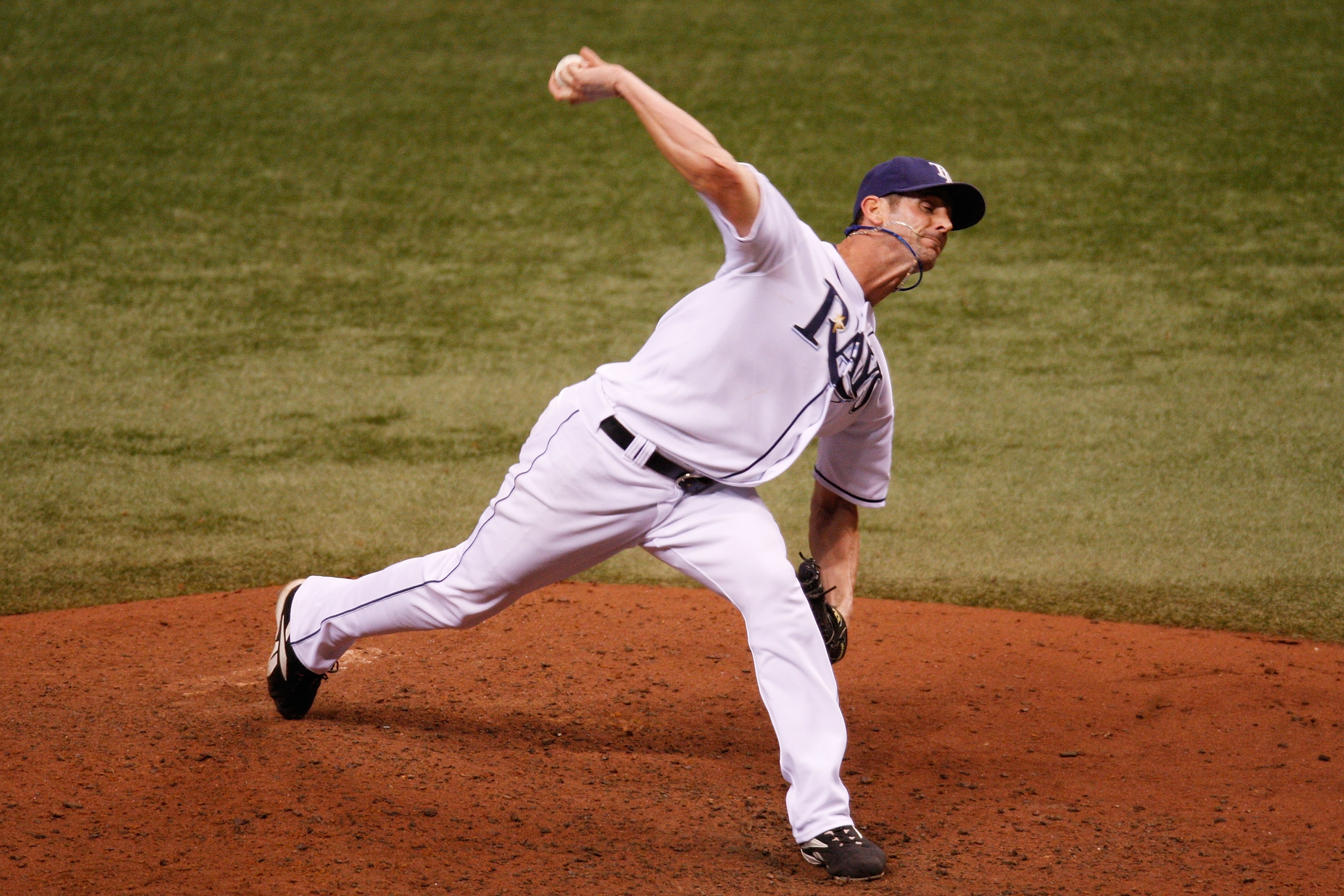 ST PETERSBURG, FL - OCTOBER 22:  Grant Balfour #50 of the Tampa Bay Rays pitches against the Philadelphia Phillies during game one of the 2008 MLB World Series on October 22, 2008 at Tropicana Field in St. Petersburg, Florida.  (Photo by Jamie Squire/Gett