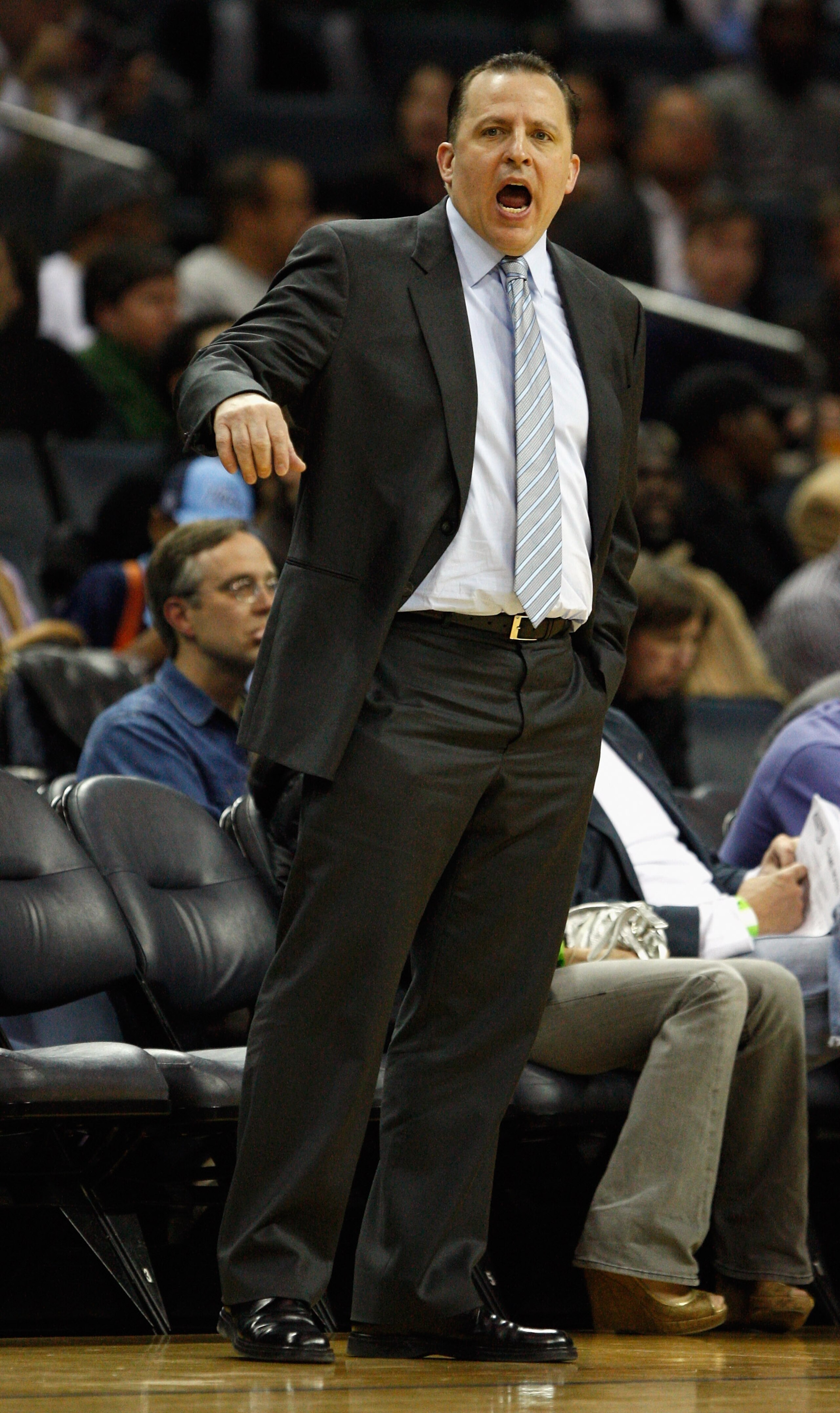 CHARLOTTE, NC - JANUARY 12:  Head coach Tom Thibodeau of the Chicago Bulls yells to his team against the Charlotte Bobcats during their game at Time Warner Cable Arena on January 12, 2011 in Charlotte, North Carolina. NOTE TO USER: User expressly acknowle
