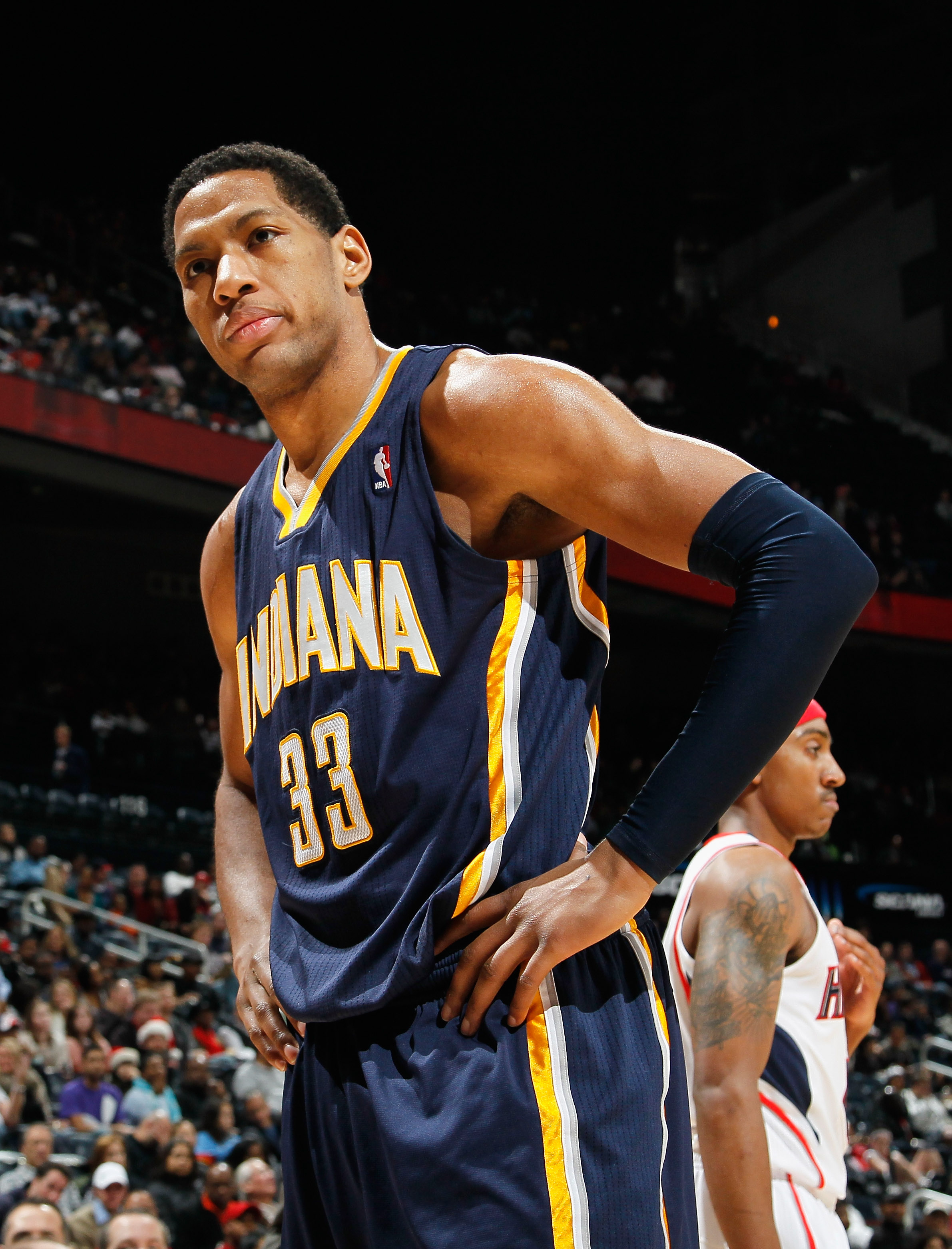 ATLANTA, GA - DECEMBER 11:  Danny Granger #33 of the Indiana Pacers reacts after not drawing a foul from the Atlanta Hawks at Philips Arena on December 11, 2010 in Atlanta, Georgia.  NOTE TO USER: User expressly acknowledges and agrees that, by downloadin