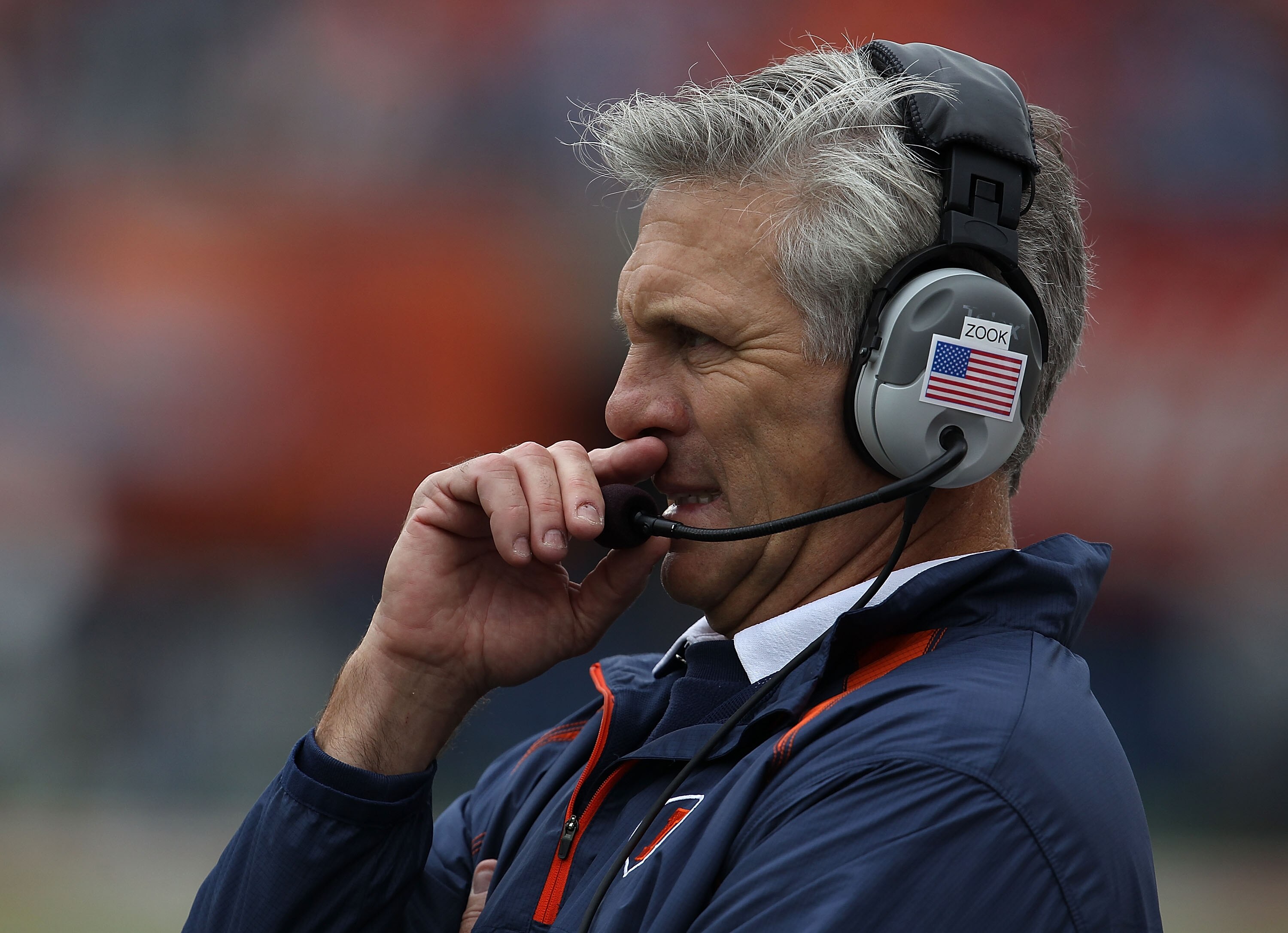 CHAMPAIGN, IL - OCTOBER 02: Head coach Ron Zook of the Illinois Fighting Illini watches as his team takes on the Ohio State Buckeyes at Memorial Stadium on October 2, 2010 in Champaign, Illinois. Ohio State defeated Illinois 24-13. (Photo by Jonathan Dani