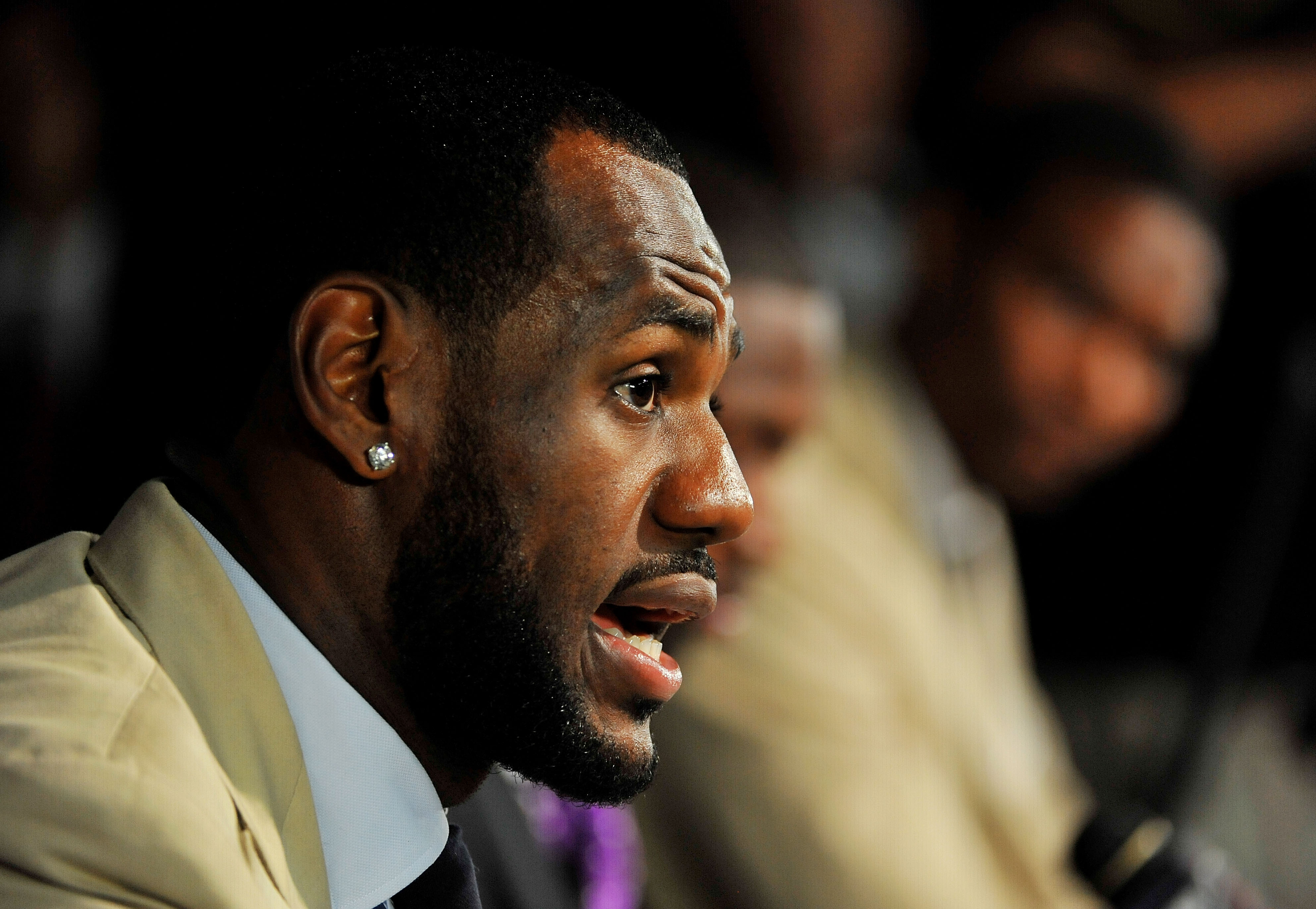 MIAMI - JULY 09: LeBron James #6 of the Miami Heat talks during a press conference after a welcome party at American Airlines Arena on July 9, 2010 in Miami, Florida. (Photo by Doug Benc/Getty Images) MIAMI - JULY 09: LeBron James #6 of the Miami Heat talks during a press conference after a welcome party at American Airlines Arena on July 9, 2010 in Miami, Florida. (Photo by Doug Benc/Getty Images)