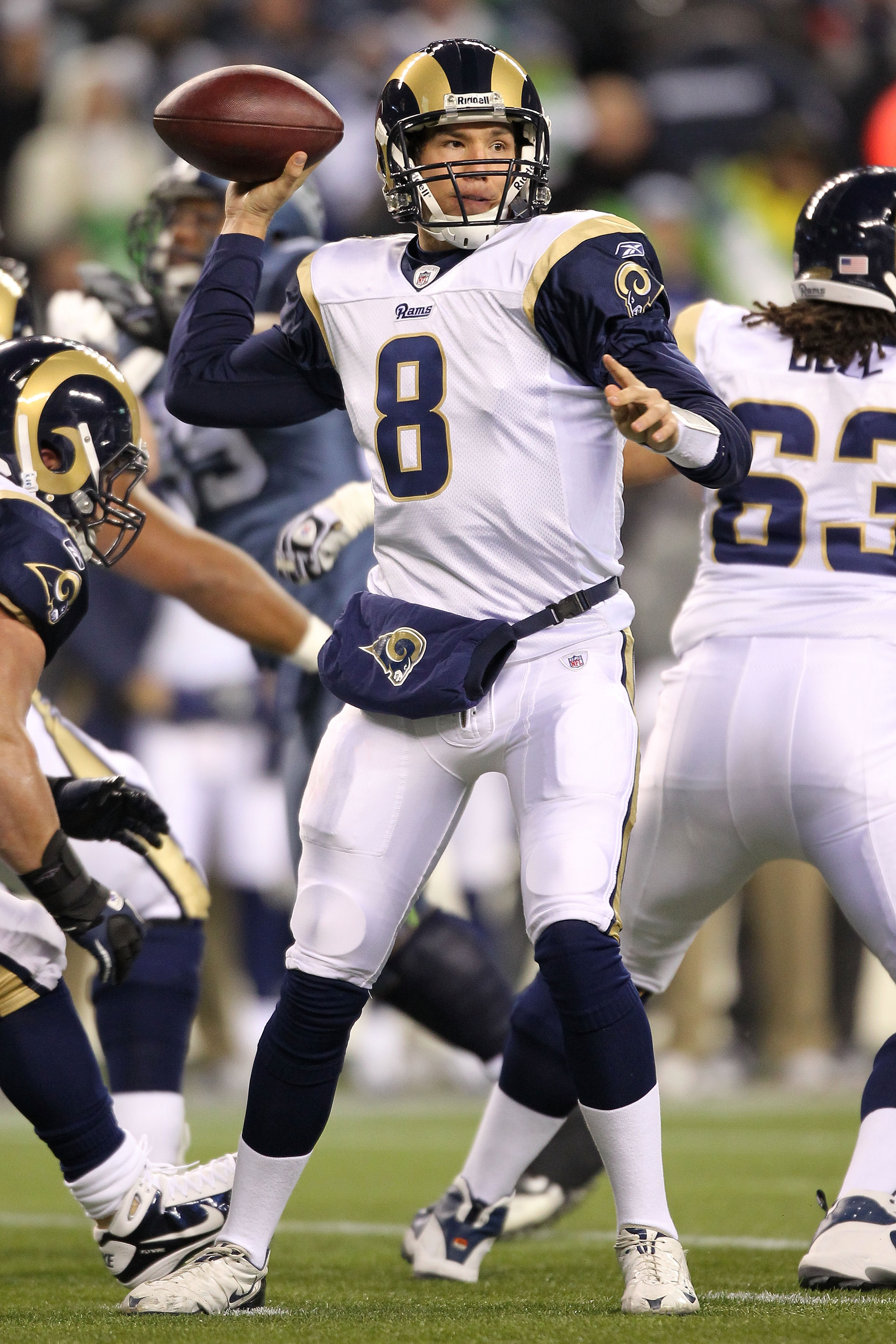 St. Louis Rams quarterback Sam Bradford passes against the Dallas