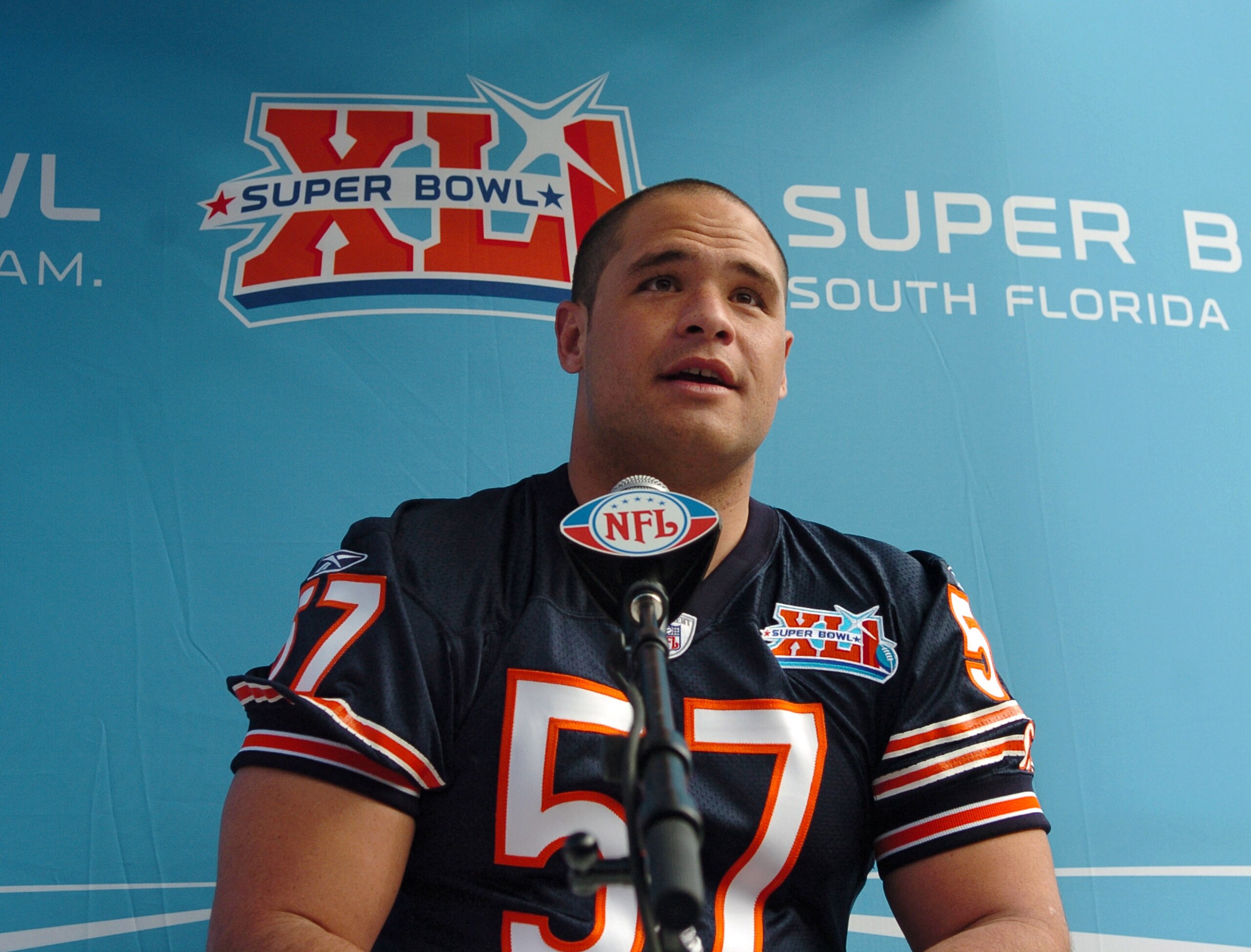 Olin Kreutz of the Chicago Bears speaks during Media Day prior to Super Bowl XLI at Dolphins Stadium in Miami, Florida on January 30, 2007. (Photo by Al Messerschmidt/Getty Images) Olin Kreutz of the Chicago Bears speaks during Media Day prior to Super Bowl XLI at Dolphins Stadium in Miami, Florida on January 30, 2007. (Photo by Al Messerschmidt/Getty Images)
