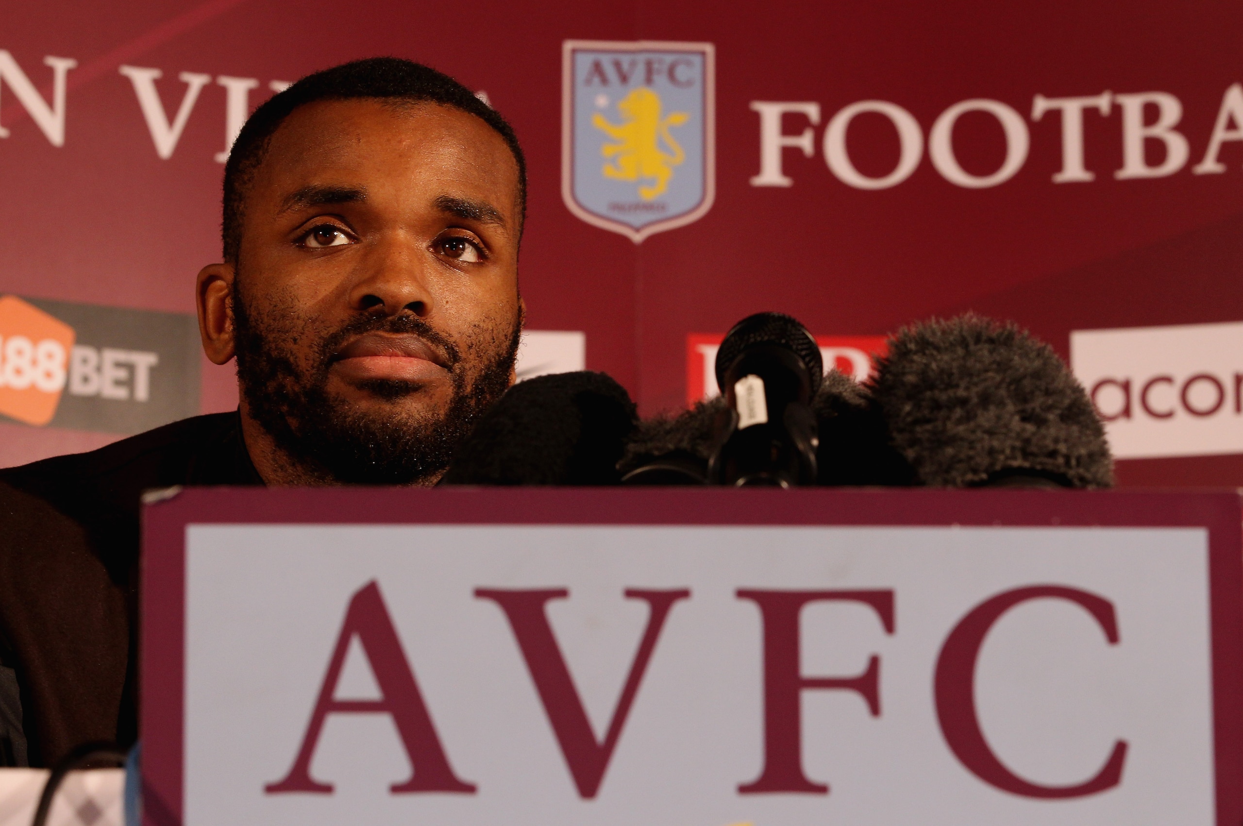 BIRMINGHAM, ENGLAND - JANUARY 18:  Darren Bent speaks to the media during a press conference to announce him signing for Aston Villa at Villa Park on January 18, 2011 in Birmingham, England.  (Photo by Scott Heavey/Getty Images)