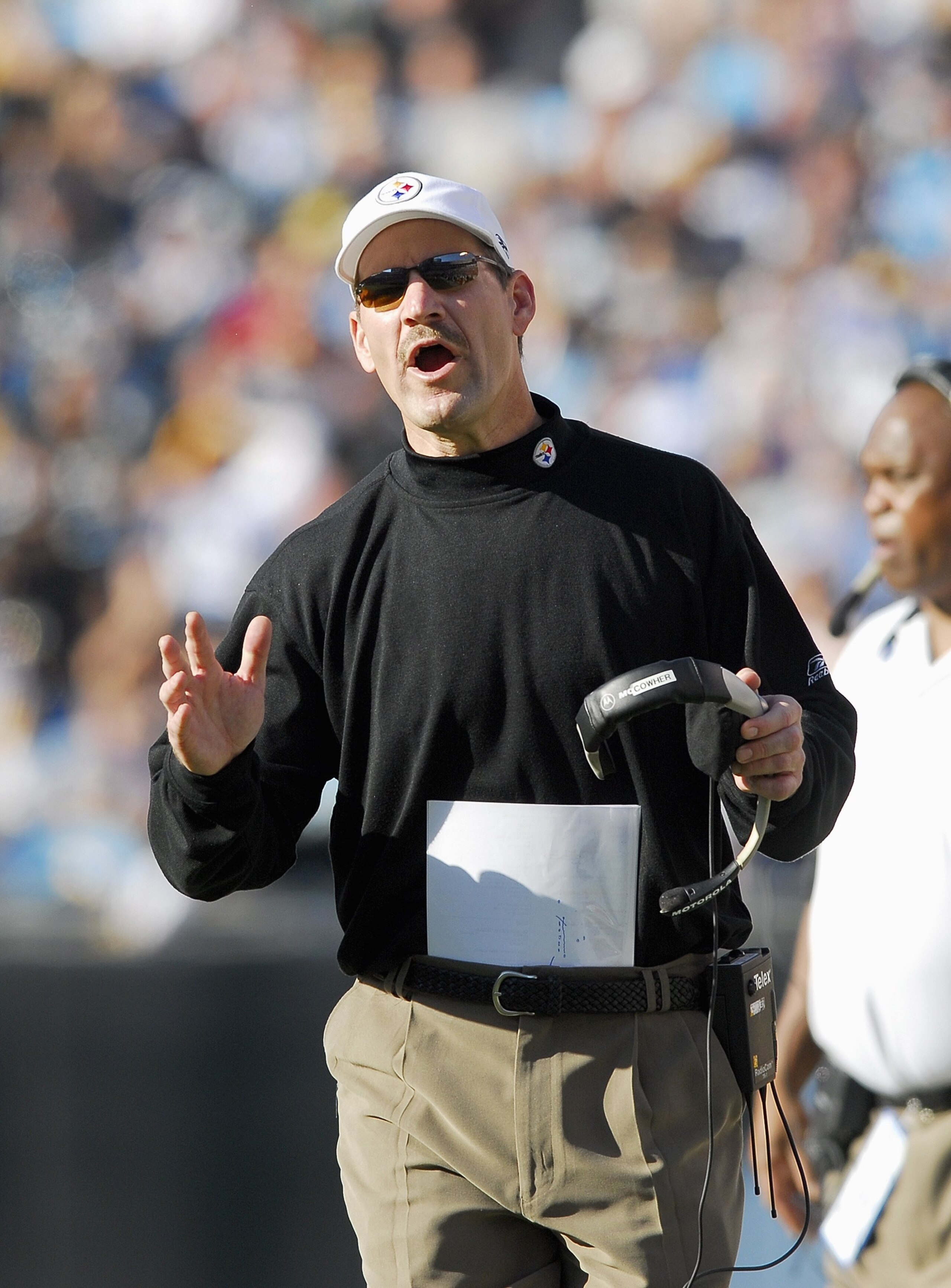 CHARLOTTE, NC - DECEMBER 17:  Head coach Bill Cowher of the Pittsburgh Steelers reacts during the game against the Carolina Panthers December 17, 2006 at Bank of America Stadium in Charlotte, North Carolina. Pittsburgh defeated Carolina 37-3. (Photo By Gr