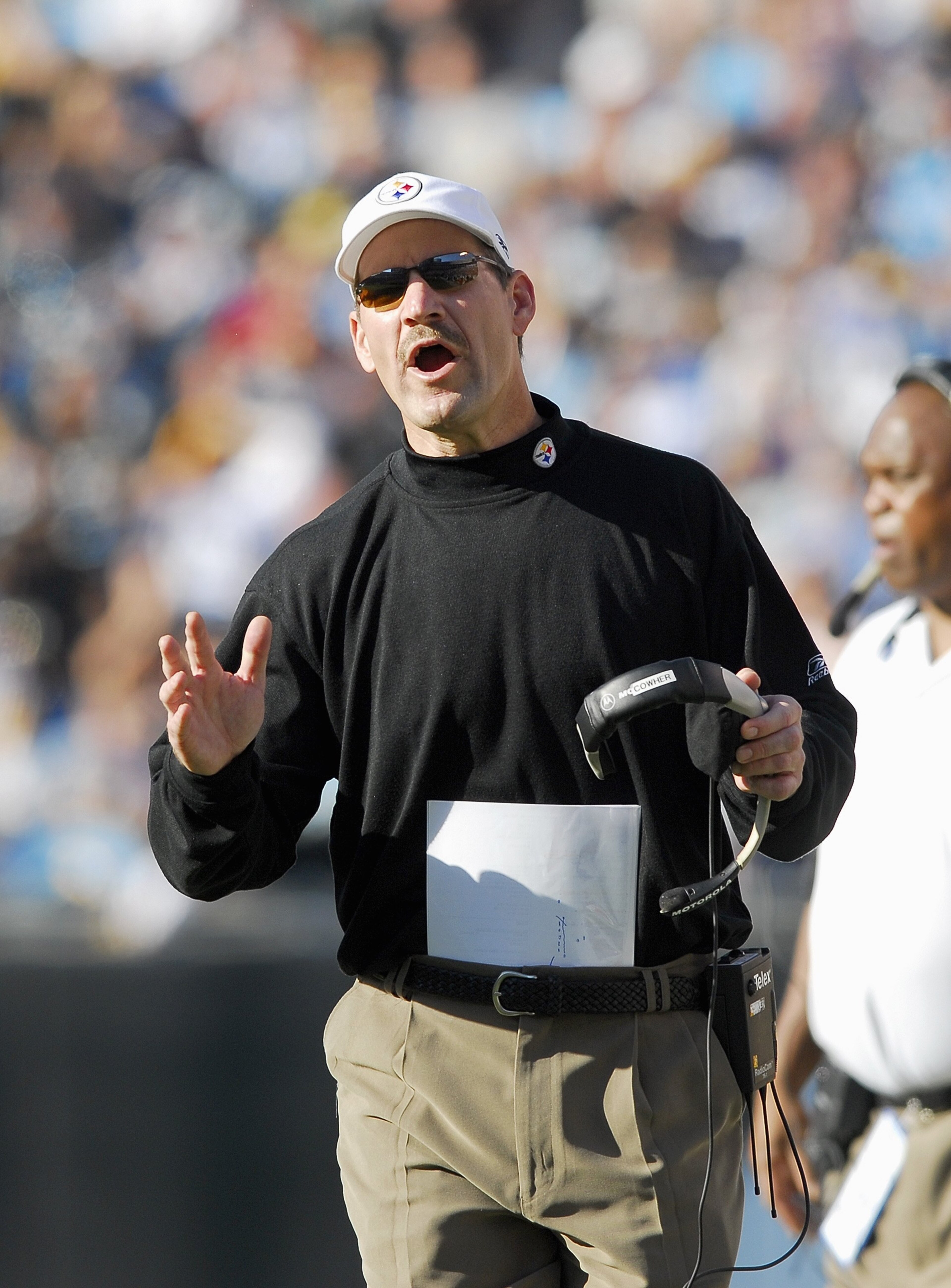 CHARLOTTE, NC - DECEMBER 17:  Head coach Bill Cowher of the Pittsburgh Steelers reacts during the game against the Carolina Panthers December 17, 2006 at Bank of America Stadium in Charlotte, North Carolina. Pittsburgh defeated Carolina 37-3. (Photo By Gr
