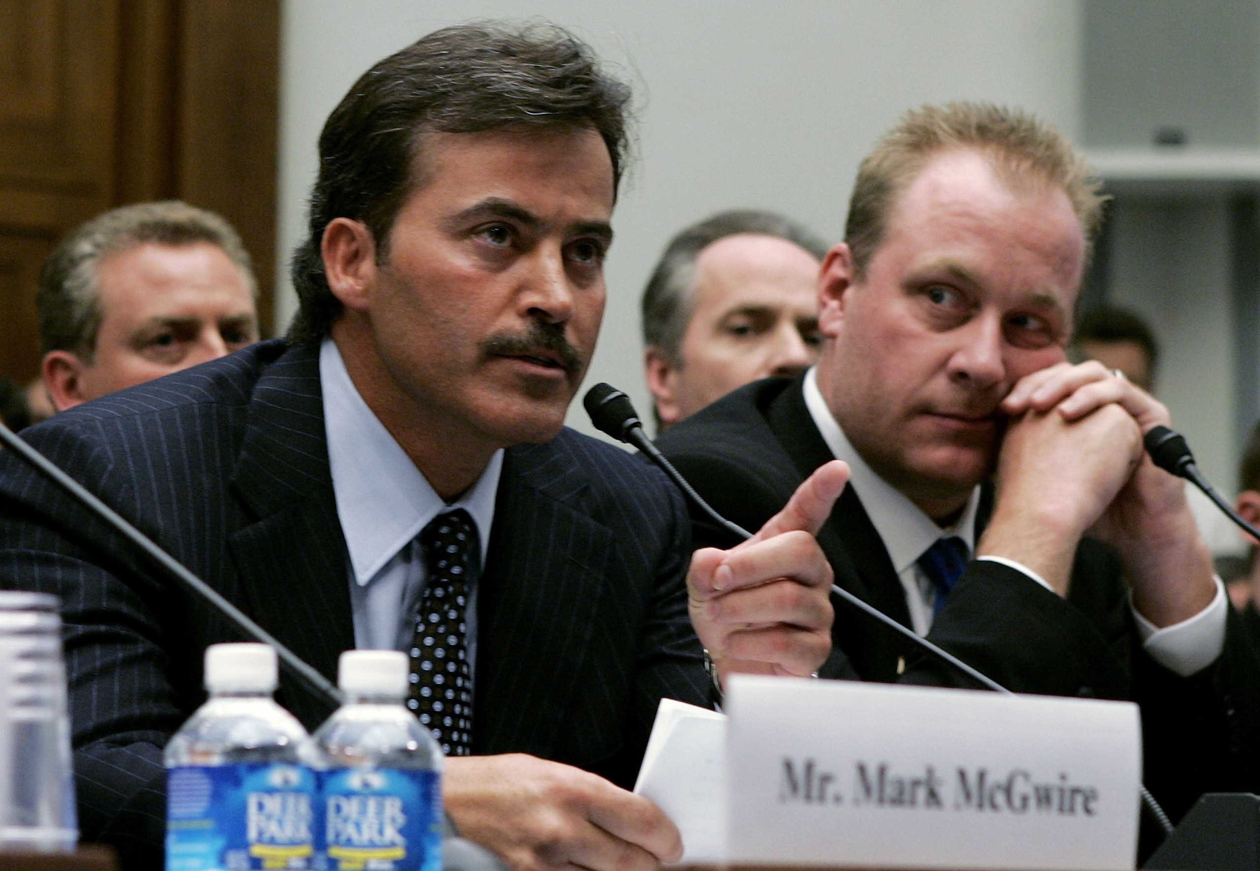 WASHINGTON - MARCH 17: Baltimore Oriole Rafael Palmeiro testifies as Boston Red Sox pitcher Curt Schilling listens during a House Committe session investigating Major League Baseball's effort to eradicate steroid use on Capital Hill March 17, 2005 in Was WASHINGTON - MARCH 17: Baltimore Oriole Rafael Palmeiro testifies as Boston Red Sox pitcher Curt Schilling listens during a House Committe session investigating Major League Baseball's effort to eradicate steroid use on Capital Hill March 17, 2005 in Was