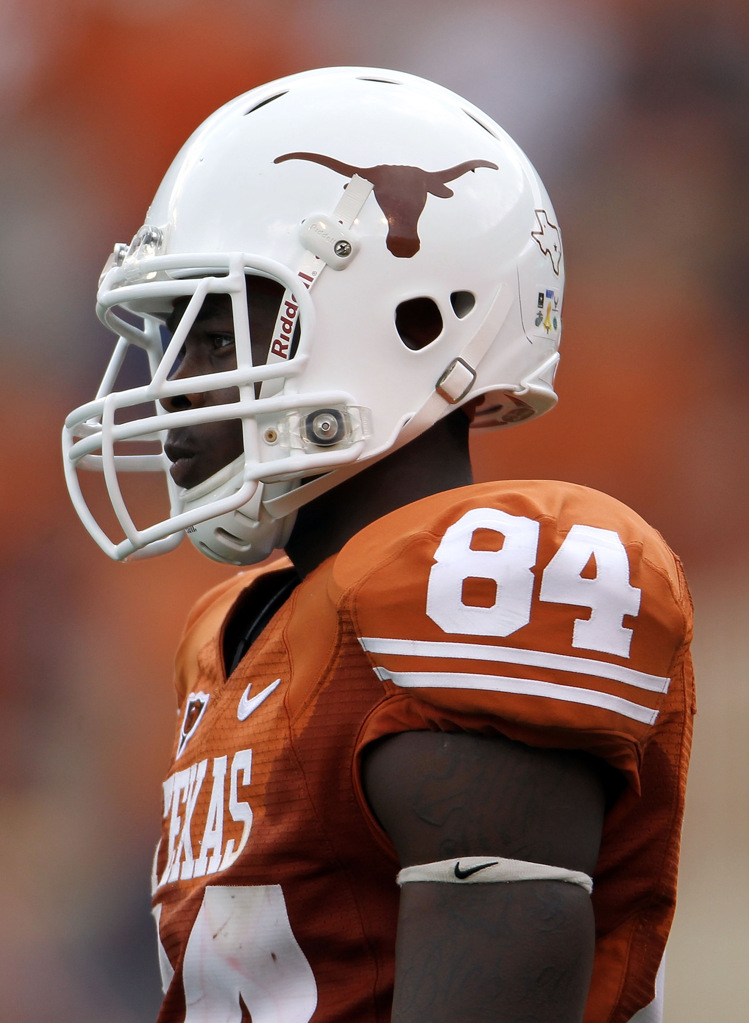 AUSTIN, TX - SEPTEMBER 25:  Wide receiver Marquise Goodwin #84 of the Texas Longhorns at Darrell K Royal-Texas Memorial Stadium on September 25, 2010 in Austin, Texas.  (Photo by Ronald Martinez/Getty Images)