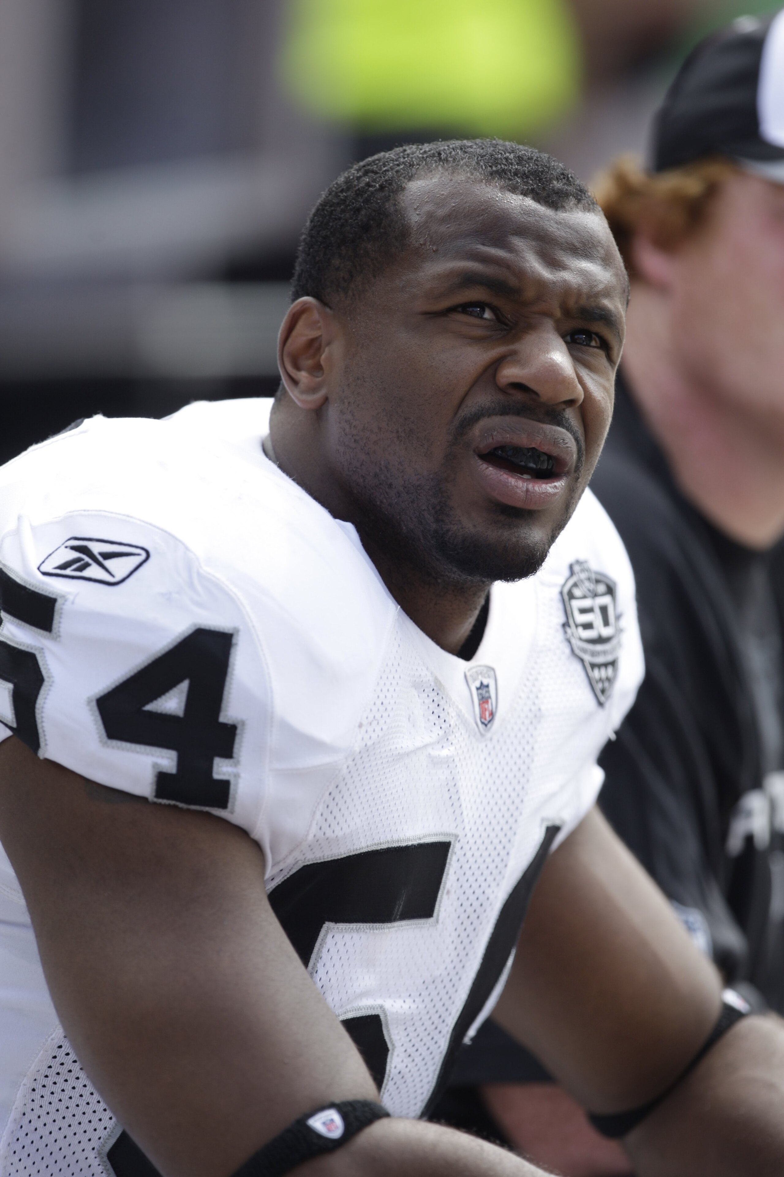 KANSAS CITY, MO - SEPTEMBER 20: Sam Williams #54 of the Oakland Raiders looks on during the game against the Kansas City Chiefs at Arrowhead Stadium on September 20, 2009 in Kansas City, Missouri. (Photo by Jamie Squire/Getty Images) KANSAS CITY, MO - SEPTEMBER 20: Sam Williams #54 of the Oakland Raiders looks on during the game against the Kansas City Chiefs at Arrowhead Stadium on September 20, 2009 in Kansas City, Missouri. (Photo by Jamie Squire/Getty Images)