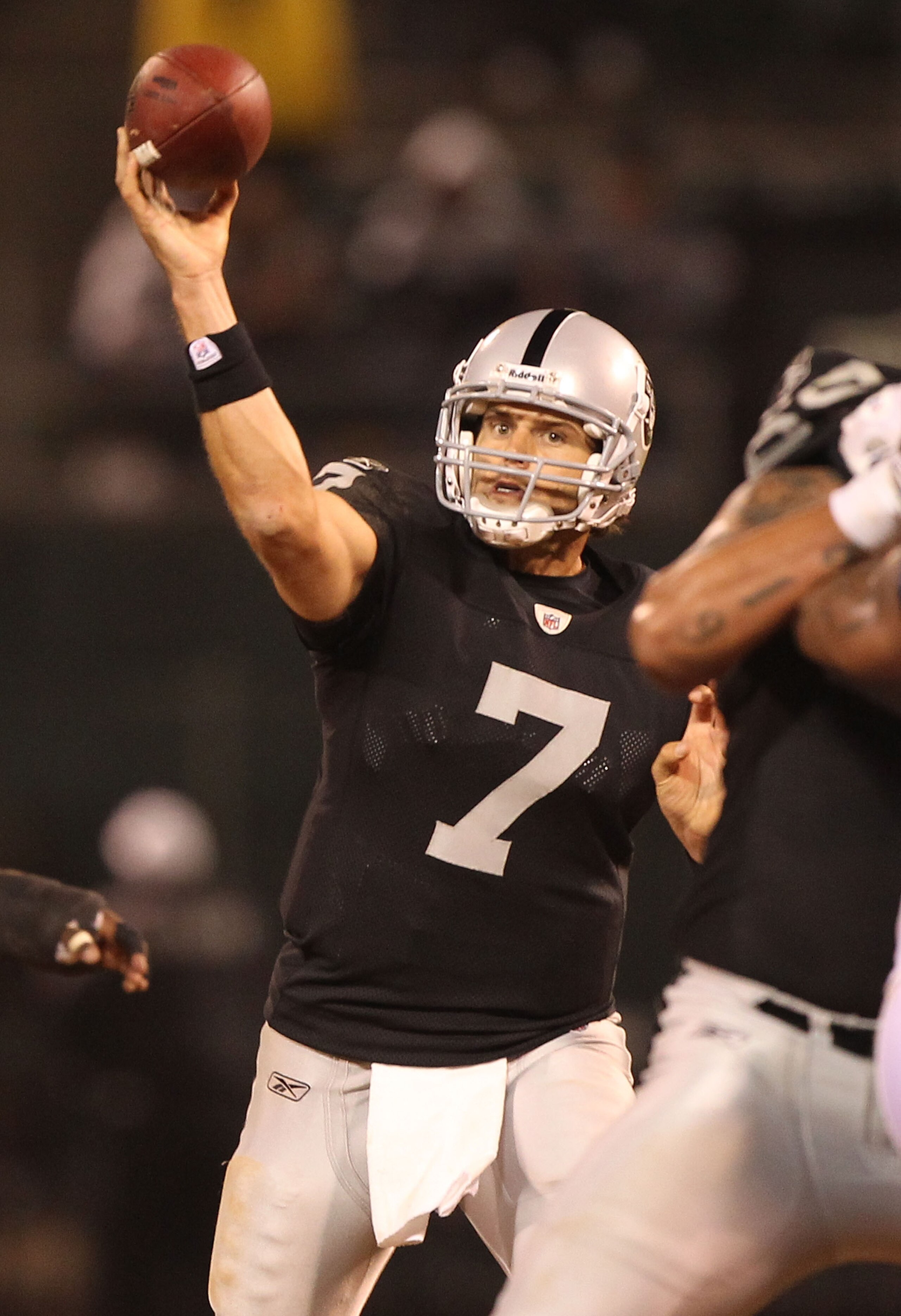 OAKLAND, CA - SEPTEMBER 02: Kyle Boller #7 of the Oakland Raiders passes against the Seattle Seahawks during an NFL preseason game at Oakland-Alameda County Coliseum on September 2, 2010 in Oakland, California. (Photo by Jed Jacobsohn/Getty Images) OAKLAND, CA - SEPTEMBER 02: Kyle Boller #7 of the Oakland Raiders passes against the Seattle Seahawks during an NFL preseason game at Oakland-Alameda County Coliseum on September 2, 2010 in Oakland, California. (Photo by Jed Jacobsohn/Getty Images)