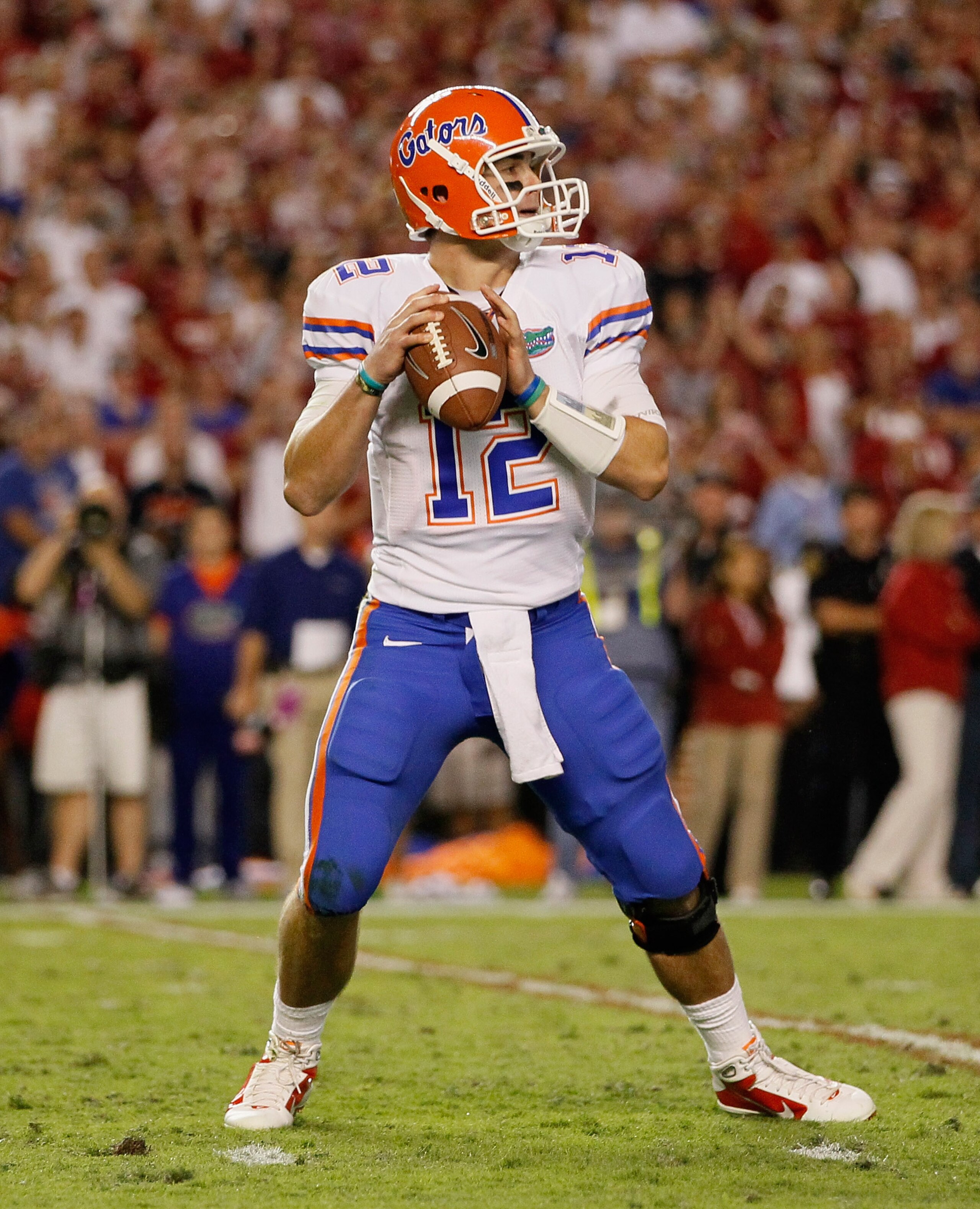 TUSCALOOSA, AL - OCTOBER 02:  Quarterback John Brantley #12 of the Florida Gators against the Alabama Crimson Tide at Bryant-Denny Stadium on October 2, 2010 in Tuscaloosa, Alabama.  (Photo by Kevin C. Cox/Getty Images)