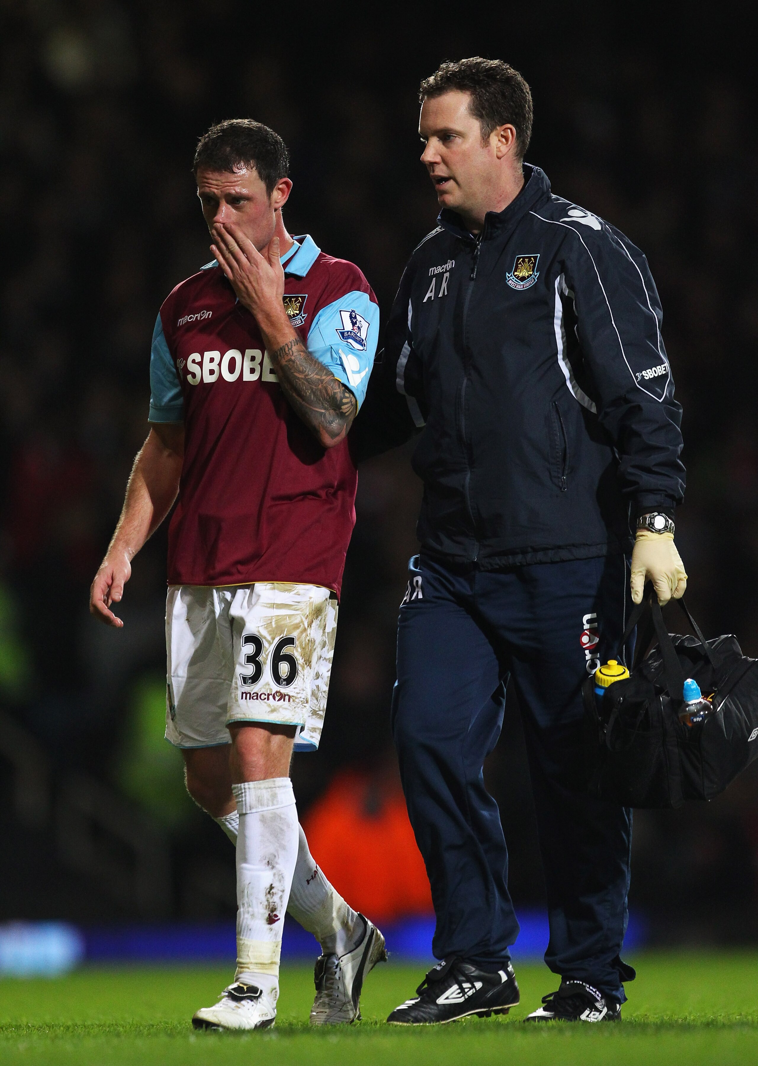 LONDON, ENGLAND - JANUARY 15:  Wayne Bridge of West Ham United looks dejected as he leaves the field during the Barclays Premier League match between West Ham United and Arsenal at the Boleyn Ground on January 15, 2011 in London, England.  (Photo by Clive