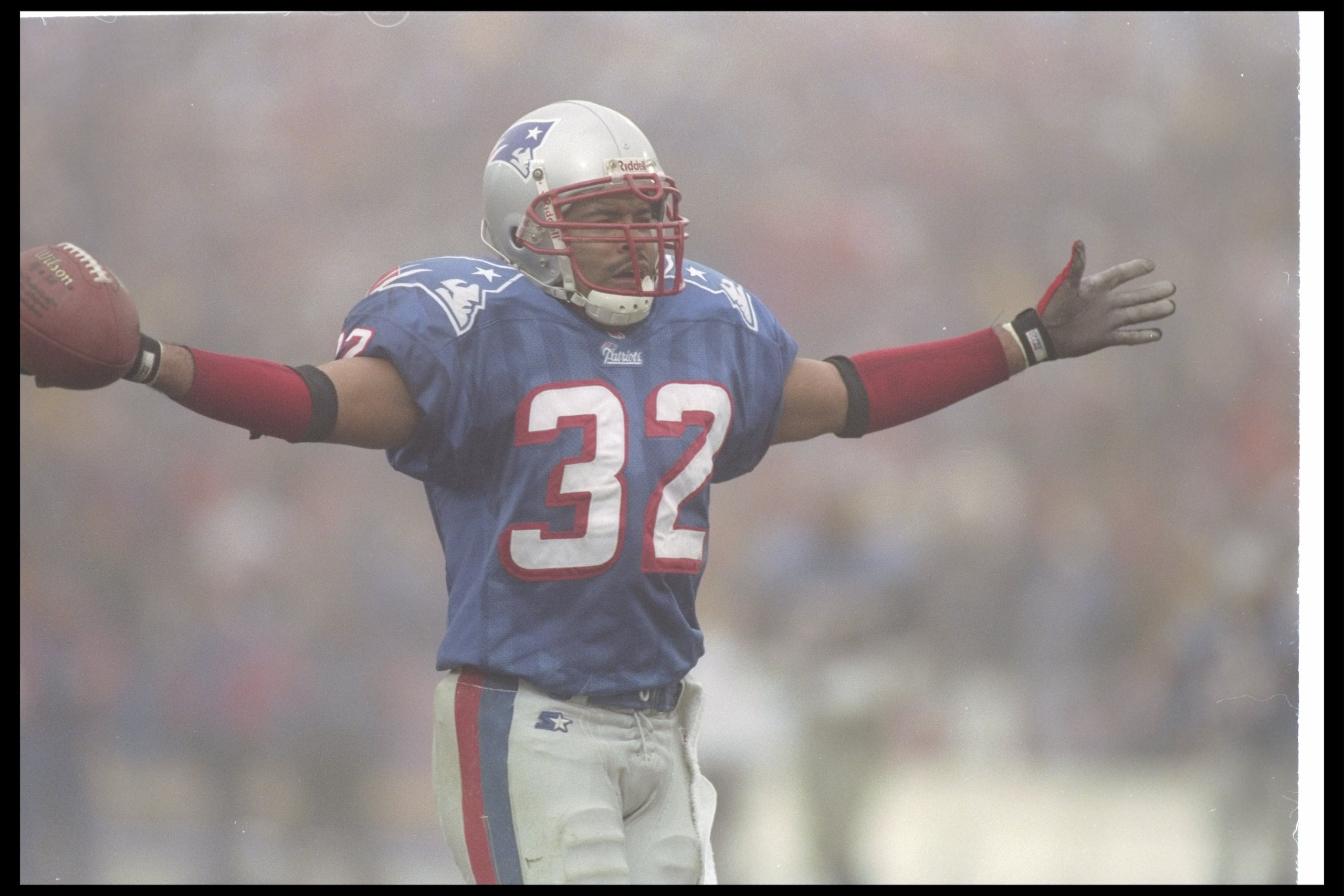 5 Jan 1997:  Defensive back Willie Clay of the New England Patriots celebrates after making an interception during a playoff game against the Pittsburgh Steelers at Foxboro Stadium in Foxboro, Massachusetts.  The Patriots won the game, 28-3. Mandatory C