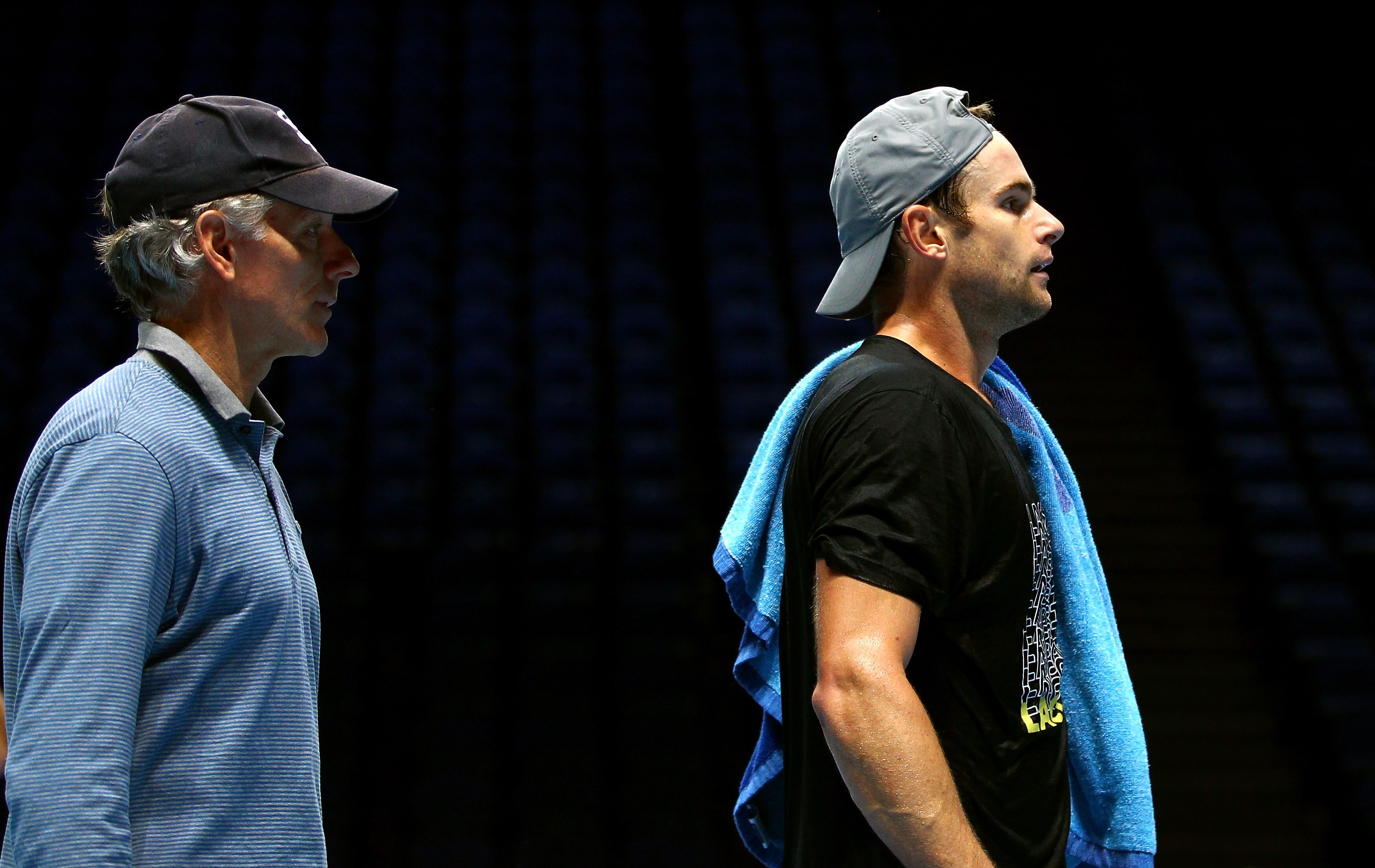 LONDON, ENGLAND - NOVEMBER 20:  Andy Roddick of USA and coach Larry Stefanki look on during previews for the Barclays ATP World Tennis Finals at O2 Arena on November 20, 2010 in London, England.  (Photo by Julian Finney/Getty Images)