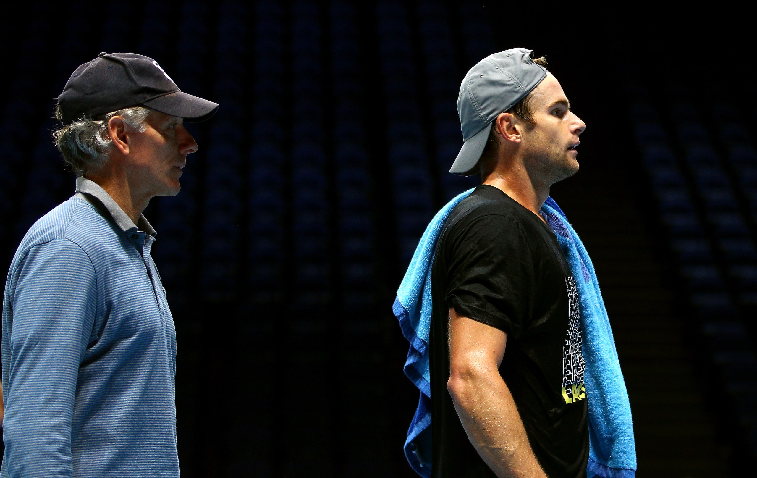 LONDON, ENGLAND - NOVEMBER 20:  Andy Roddick of USA and coach Larry Stefanki look on during previews for the Barclays ATP World Tennis Finals at O2 Arena on November 20, 2010 in London, England.  (Photo by Julian Finney/Getty Images)