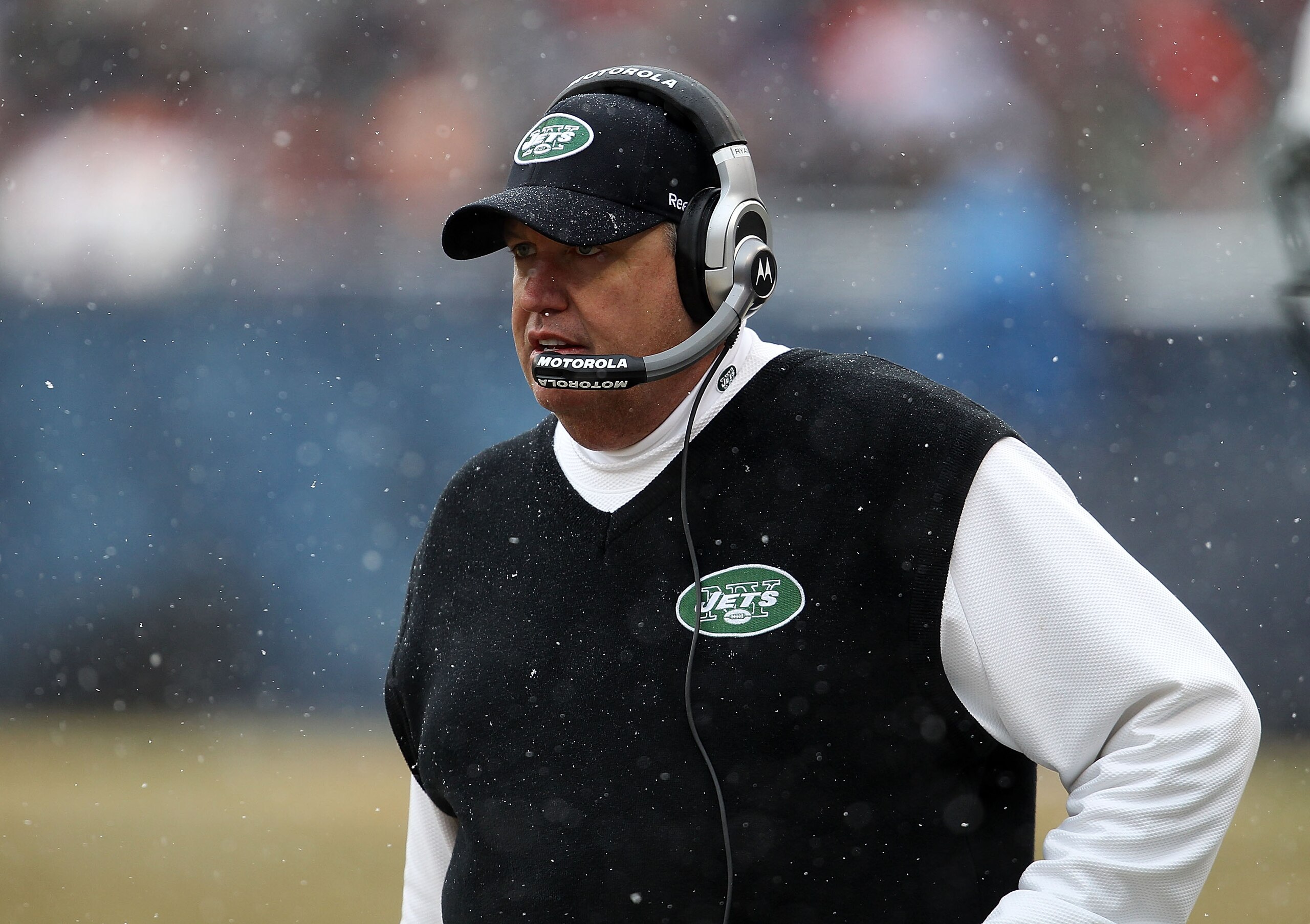 CHICAGO, IL - DECEMBER 26: Head coach Rex Ryan of the New York Jets watches as his team takes on the Chicago Bears at Soldier Field on December 26, 2010 in Chicago, Illinois. The Bears defeated the Jets 38-34. (Photo by Jonathan Daniel/Getty Images)