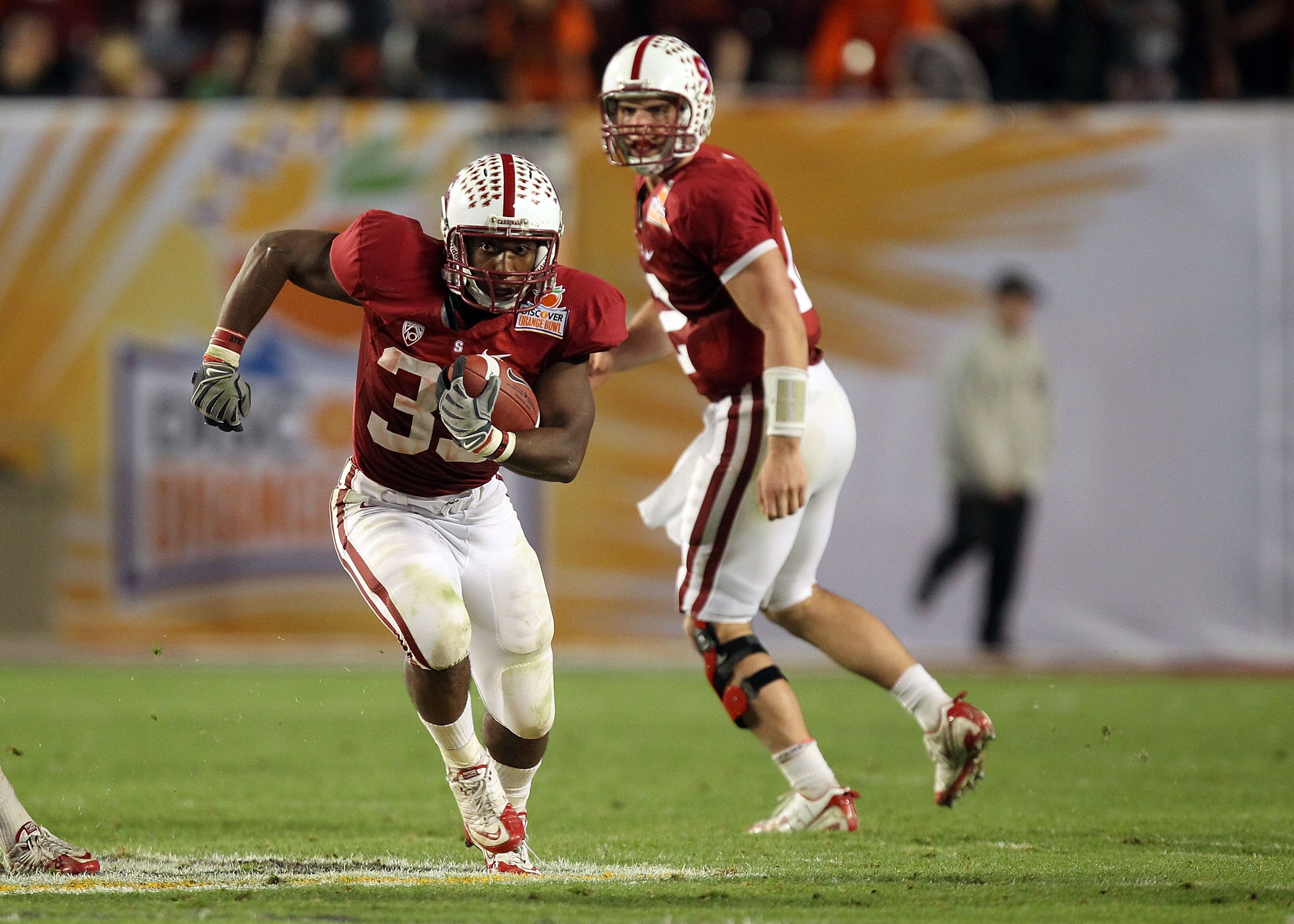 MIAMI, FL - JANUARY 03:  Stepfan Taylor #33 of the Stanford Cardinal runs the ball against the Virginia Tech Hokies during the 2011 Discover Orange Bowl at Sun Life Stadium on January 3, 2011 in Miami, Florida. Stanford won 40-12. (Photo by Streeter Lecka