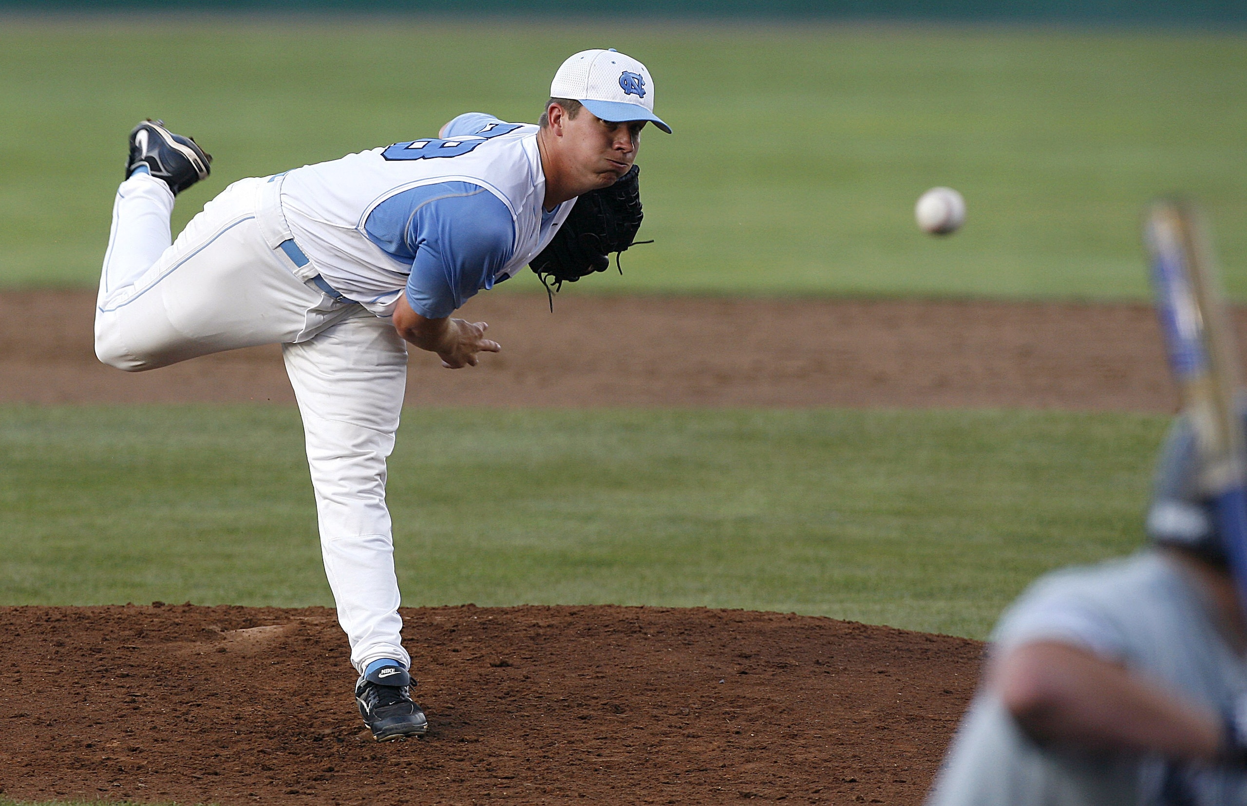 OMAHA, NE - JUNE 21:  Adam Warren #28 of the North Carolina Tar Heels pitches to rightfielder Jared Gayhart #10 of the Rice Owls  during the Tar Heels 7-4 win in Game 13 of the NCAA College World Series at Rosenblatt Stadium on June 21, 2007 in Omaha, Neb