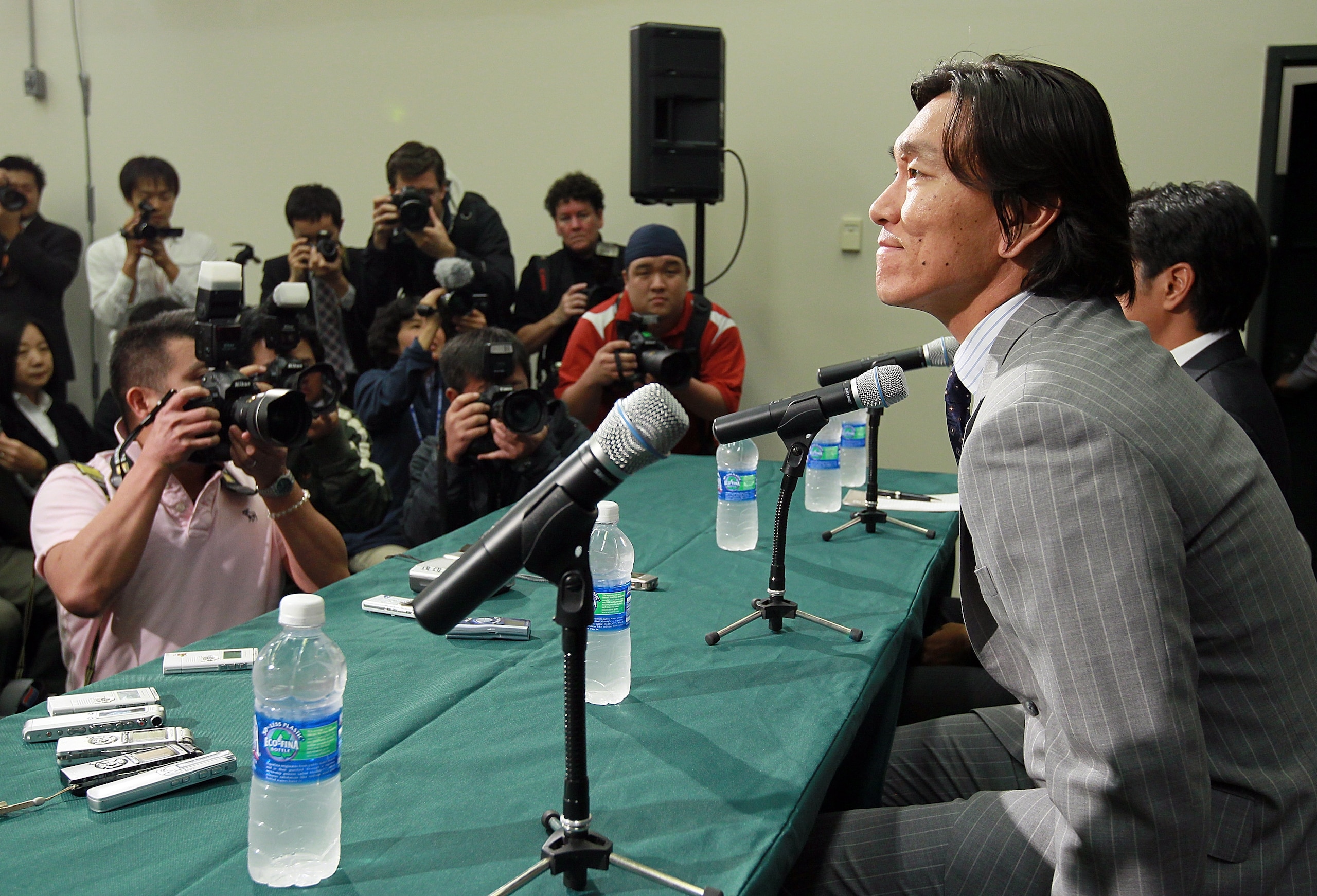 OAKLAND, CA - DECEMBER 14: Hideki Matsui looks on during a press conference where he was introduced as the newest member of the Oakland Athletics at Oakland-Alameda County Coliseum on December 14, 2010 in Oakland, California. The Oakland Athletics signe OAKLAND, CA - DECEMBER 14: Hideki Matsui looks on during a press conference where he was introduced as the newest member of the Oakland Athletics at Oakland-Alameda County Coliseum on December 14, 2010 in Oakland, California. The Oakland Athletics signe