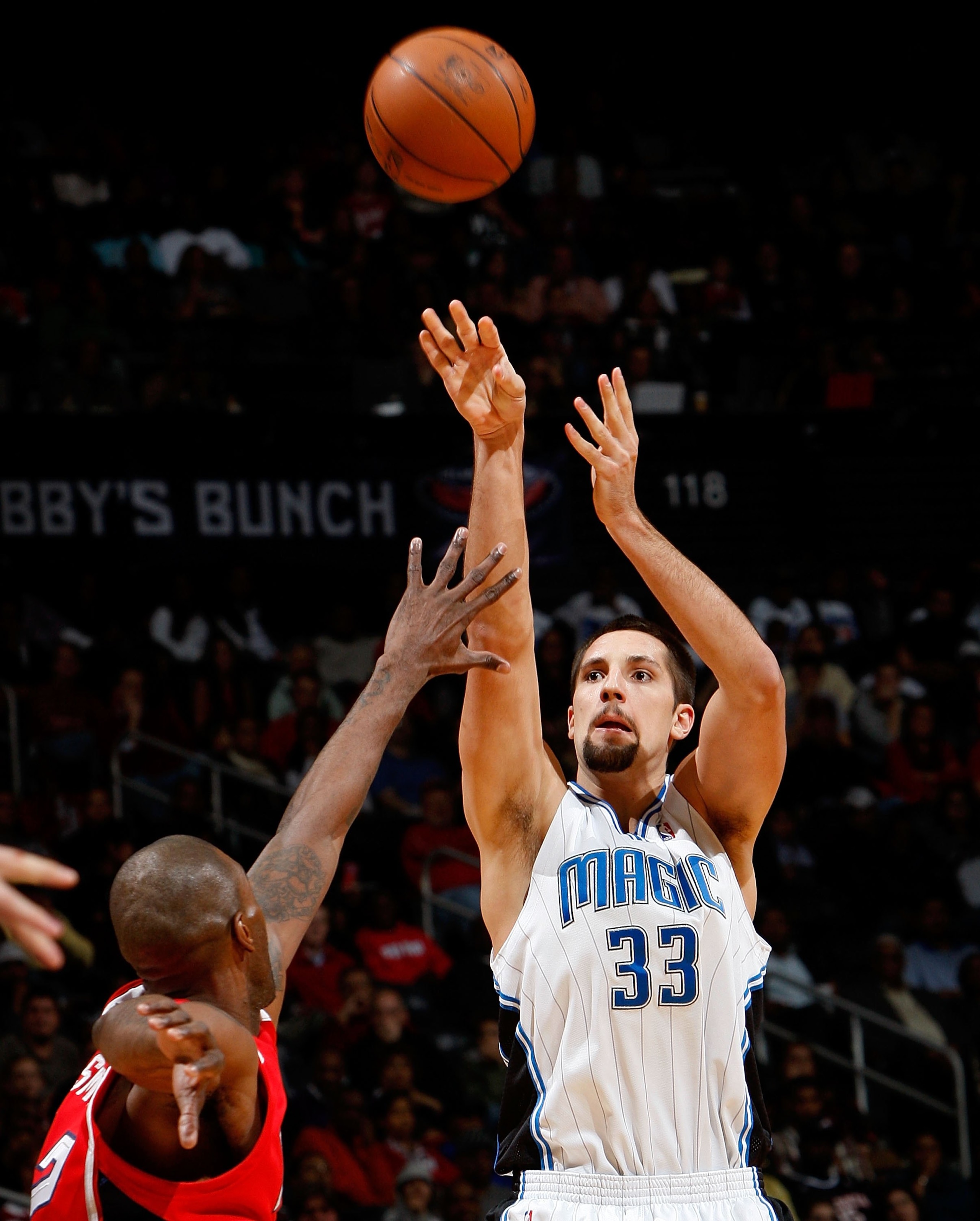 ATLANTA - NOVEMBER 26: Ryan Anderson #33 of the Orlando Magic against the Atlanta Hawks at Philips Arena on November 26, 2009 in Atlanta, Georgia. NOTE TO USER: User expressly acknowledges and agrees that, by downloading and/or using this Photograph, Us ATLANTA - NOVEMBER 26: Ryan Anderson #33 of the Orlando Magic against the Atlanta Hawks at Philips Arena on November 26, 2009 in Atlanta, Georgia. NOTE TO USER: User expressly acknowledges and agrees that, by downloading and/or using this Photograph, Us