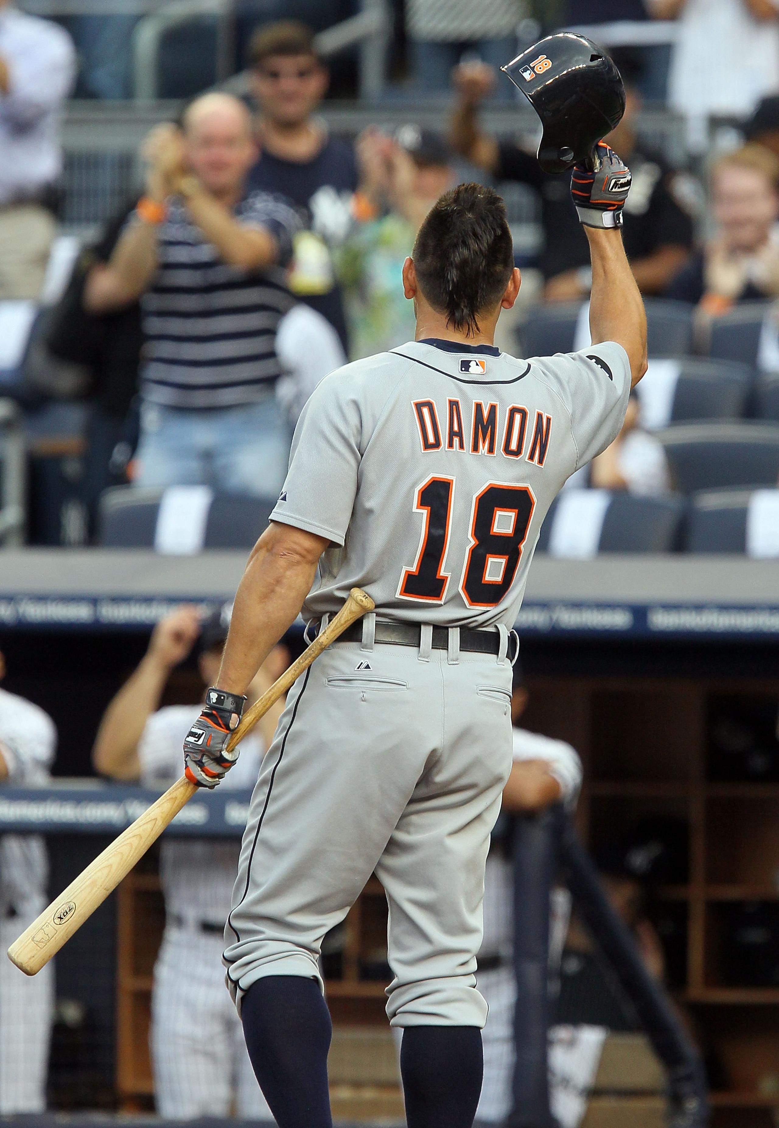 NEW YORK - AUGUST 16: Johnny Damon #18 of the Detroit Tigers salutes the crowd prior to his first at bat against the New York Yankees on August 16, 2010 at Yankee Stadium in the Bronx borough of New York City. (Photo by Jim McIsaac/Getty Images) NEW YORK - AUGUST 16: Johnny Damon #18 of the Detroit Tigers salutes the crowd prior to his first at bat against the New York Yankees on August 16, 2010 at Yankee Stadium in the Bronx borough of New York City. (Photo by Jim McIsaac/Getty Images)