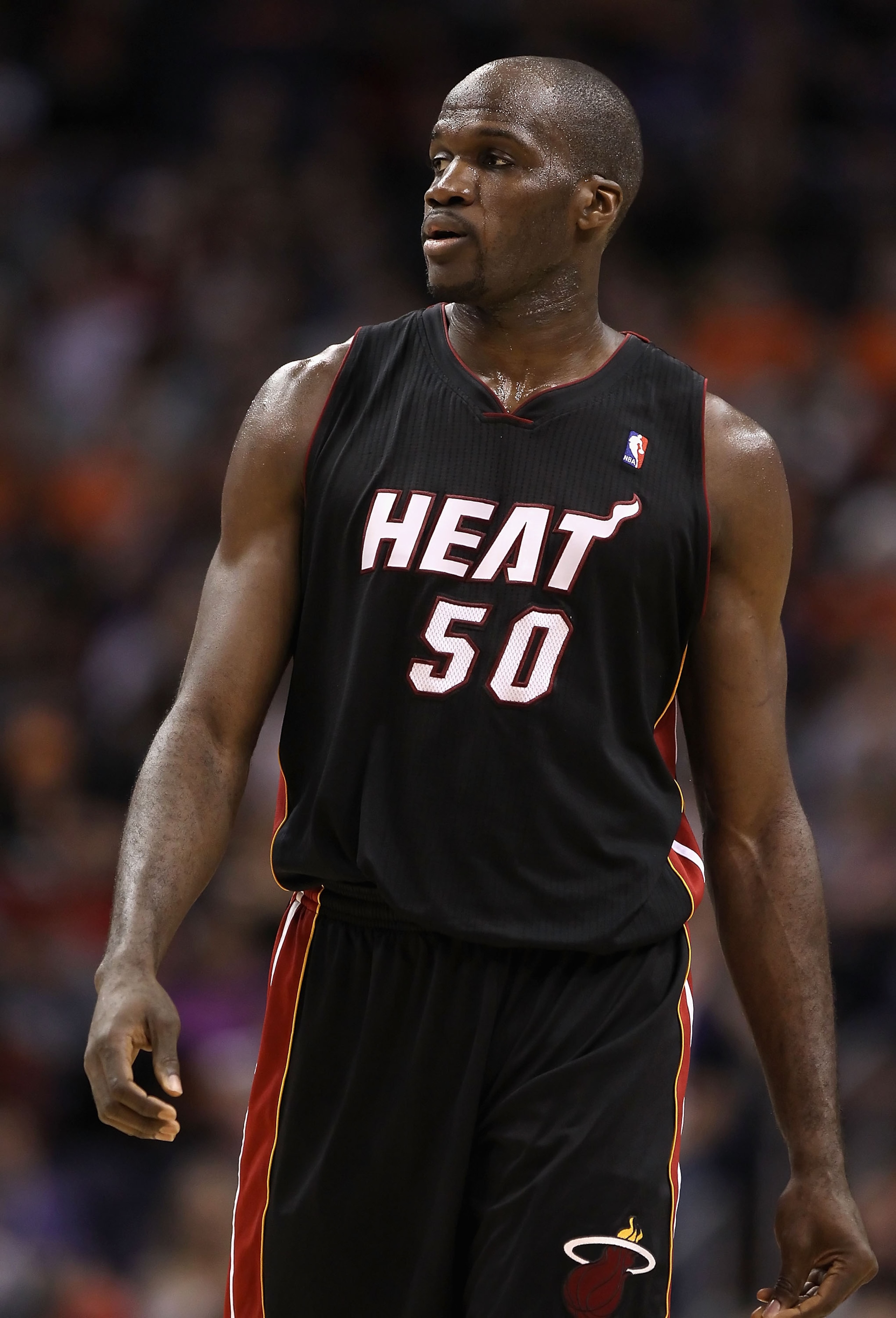 PHOENIX - DECEMBER 23: Joel Anthony #50 of the Miami Heat during the NBA game against the Phoenix Suns at US Airways Center on December 23, 2010 in Phoenix, Arizona. The Heat defeated the Suns 95-83. NOTE TO USER: User expressly acknowledges and agrees PHOENIX - DECEMBER 23: Joel Anthony #50 of the Miami Heat during the NBA game against the Phoenix Suns at US Airways Center on December 23, 2010 in Phoenix, Arizona. The Heat defeated the Suns 95-83. NOTE TO USER: User expressly acknowledges and agrees