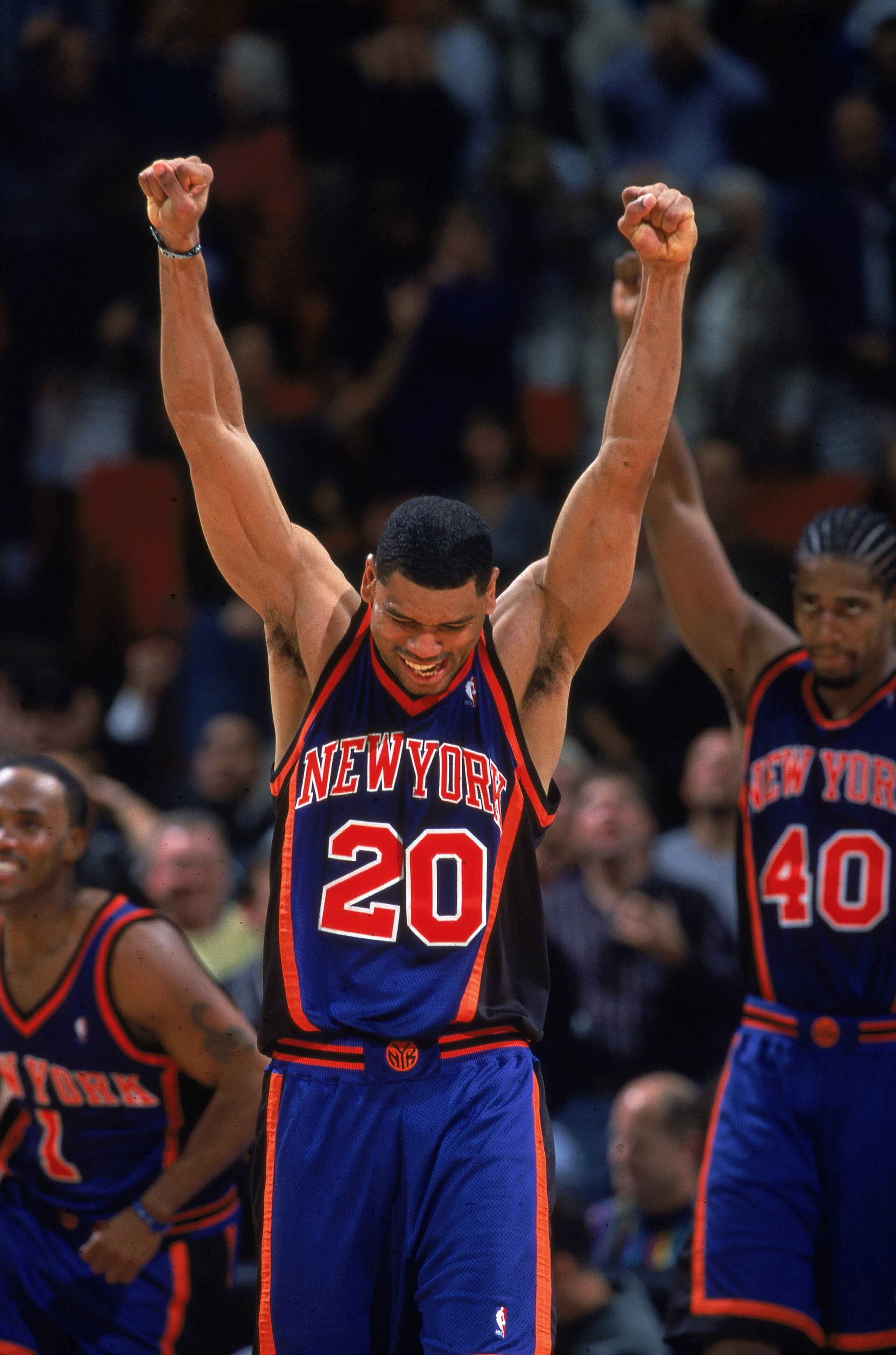 21 Nov 2000: Allan Houston #20 of the Orlando Magic celebrates on the court during the game against the New York Knicks at the TD Waterhouse Centre in Orlando, Florida. The Knicks defeated the Magic 85-84. NOTE TO USER: It is expressly understood that 21 Nov 2000: Allan Houston #20 of the Orlando Magic celebrates on the court during the game against the New York Knicks at the TD Waterhouse Centre in Orlando, Florida. The Knicks defeated the Magic 85-84. NOTE TO USER: It is expressly understood that
