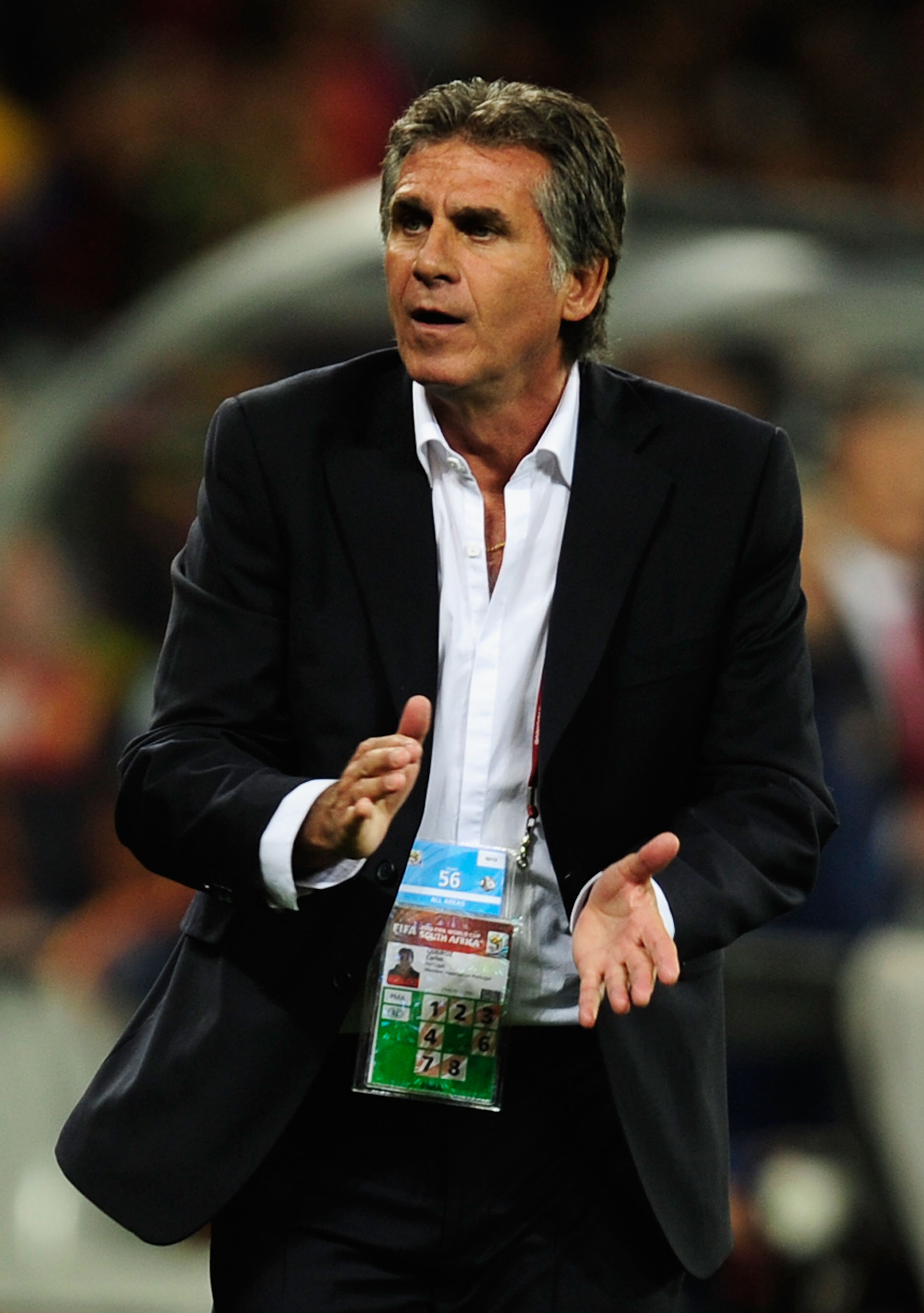 CAPE TOWN, SOUTH AFRICA - JUNE 29:  Carlos Queiroz head coach of Portugal gestures on the touchline during the 2010 FIFA World Cup South Africa Round of Sixteen match between Spain and Portugal at Green Point Stadium on June 29, 2010 in Cape Town, South A