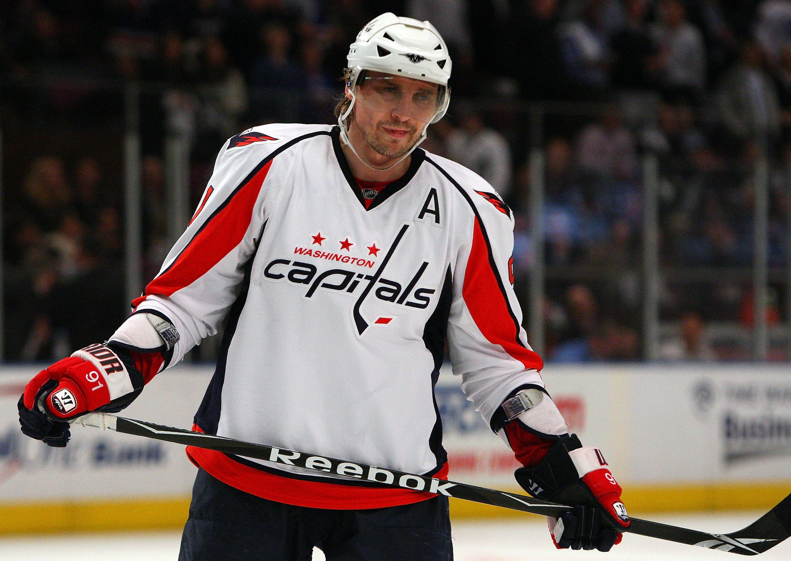 NEW YORK - APRIL 22:  Sergei Federov #91 of the Washington Capitals skates against the New York Rangers during Game Four of the Eastern Conference Quarterfinal Round of the 2009 NHL Stanley Cup Playoffs on April 22, 2008 at Madison Square Garden in New Yo