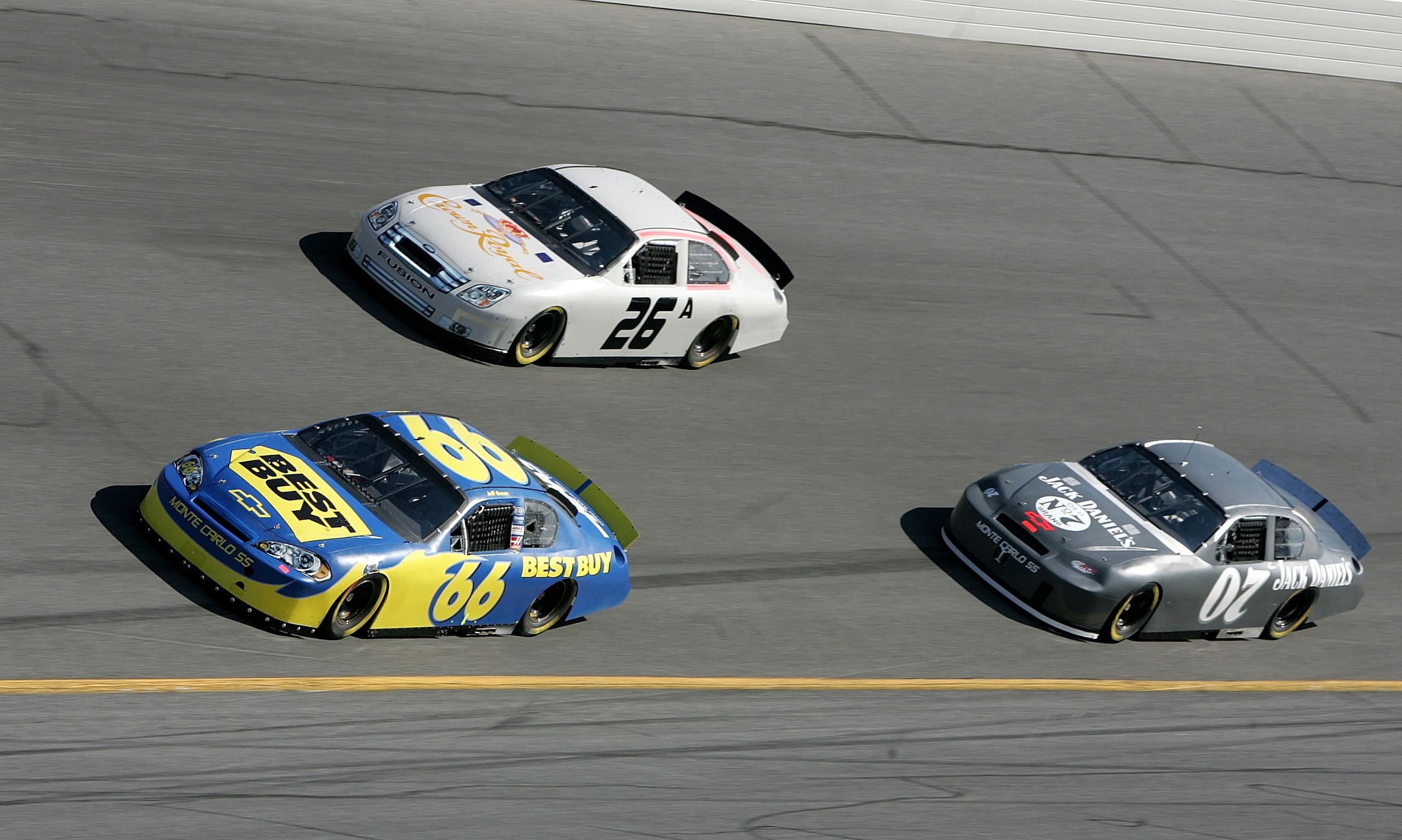 DAYTONA BEACH, FL - JANUARY 18:  A drafting session takes place during NASCAR Nextel Cup Series January Testing January 18, 2006 at Daytona International Speedway in Daytona Beach, Florida.  (Photo by Streeter Lecka/Getty Images)
