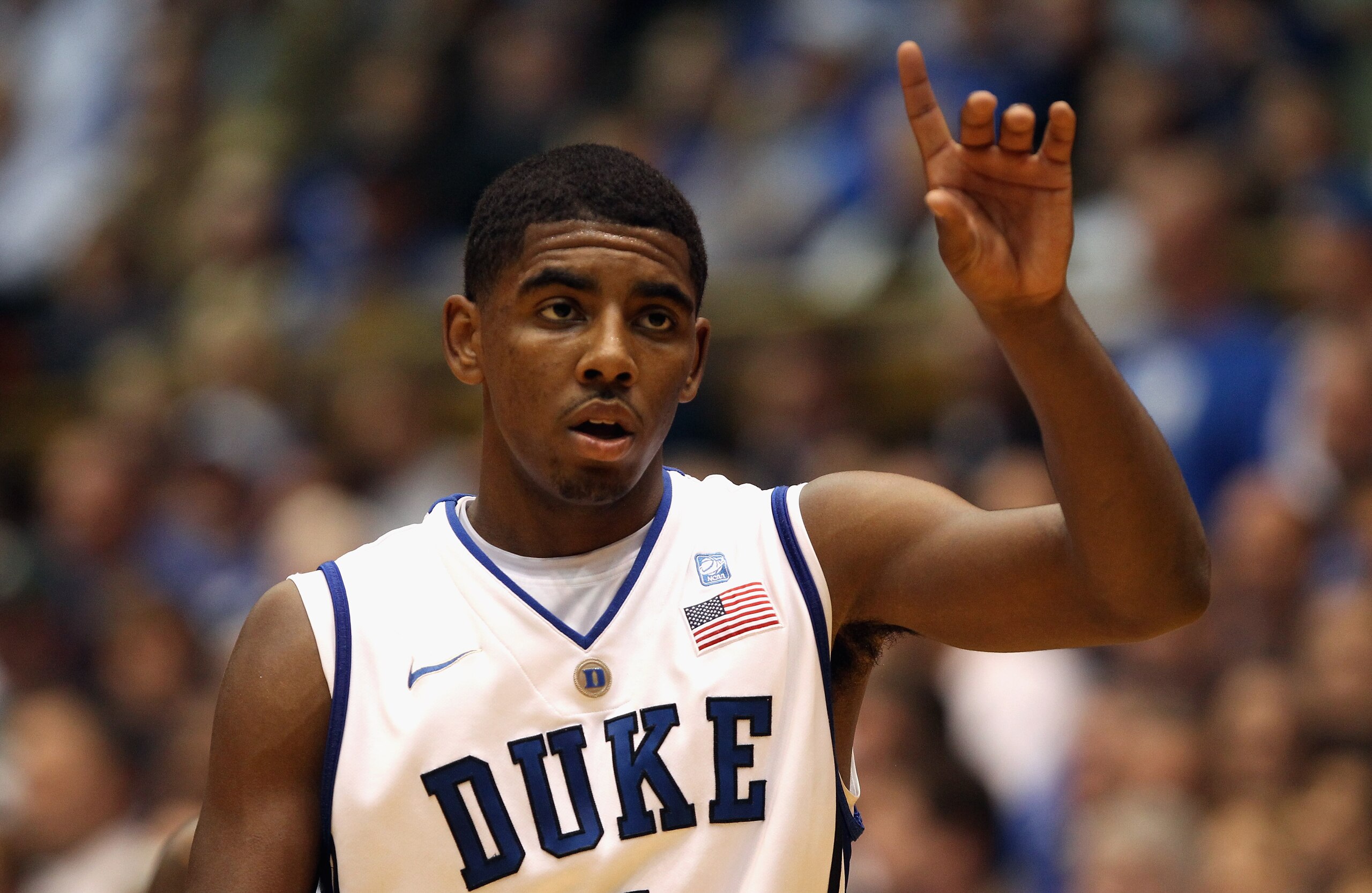 DURHAM, NC - DECEMBER 01:  Kyrie Irving #1 of the Duke Blue Devils watches on during their game against the Michigan State Spartans at Cameron Indoor Stadium on December 1, 2010 in Durham, North Carolina.  (Photo by Streeter Lecka/Getty Images)