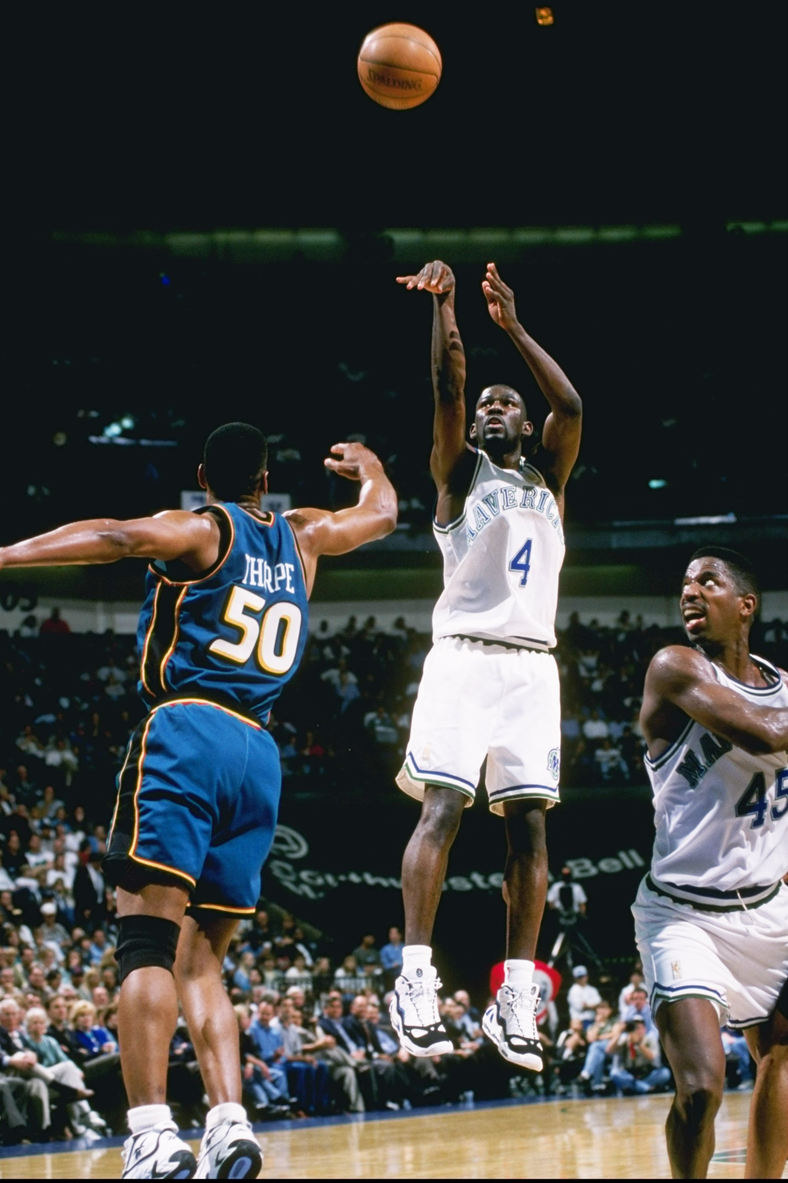 1 Apr 1997: Guard Michael Finley of the Dallas Mavericks shoots the ball over the head of forward Otis Thorpe of the Detroit Pistons at Reunion Arena in Dallas, Texas. The Pistons won the game 100-82. Mandatory Credit: Stephen Dunn /Allsport 1 Apr 1997: Guard Michael Finley of the Dallas Mavericks shoots the ball over the head of forward Otis Thorpe of the Detroit Pistons at Reunion Arena in Dallas, Texas. The Pistons won the game 100-82. Mandatory Credit: Stephen Dunn /Allsport