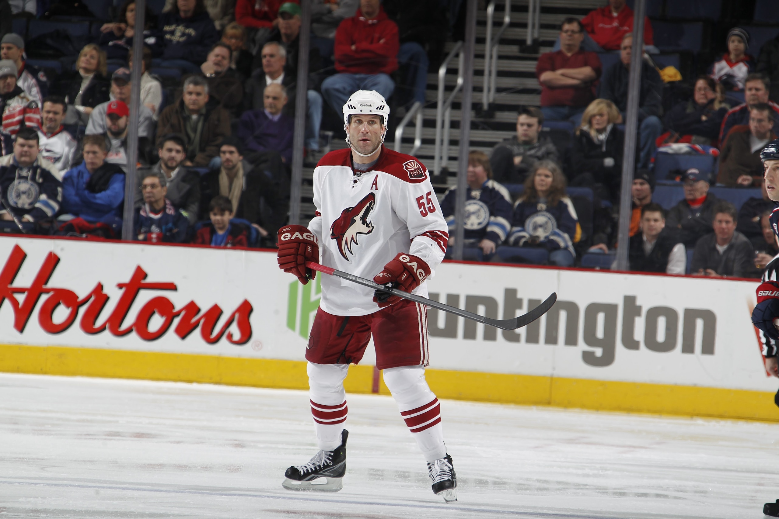 COLUMBUS, OH - JANUARY 11: Ed Jovanovski #55 of the Phoenix Coyotes skates against the Columbus Blue Jackets during a game on January 11, 2011 at the Nationwide Arena in Columbus, Ohio. (Photo by Gregory Shamus/Getty Images) COLUMBUS, OH - JANUARY 11: Ed Jovanovski #55 of the Phoenix Coyotes skates against the Columbus Blue Jackets during a game on January 11, 2011 at the Nationwide Arena in Columbus, Ohio. (Photo by Gregory Shamus/Getty Images)