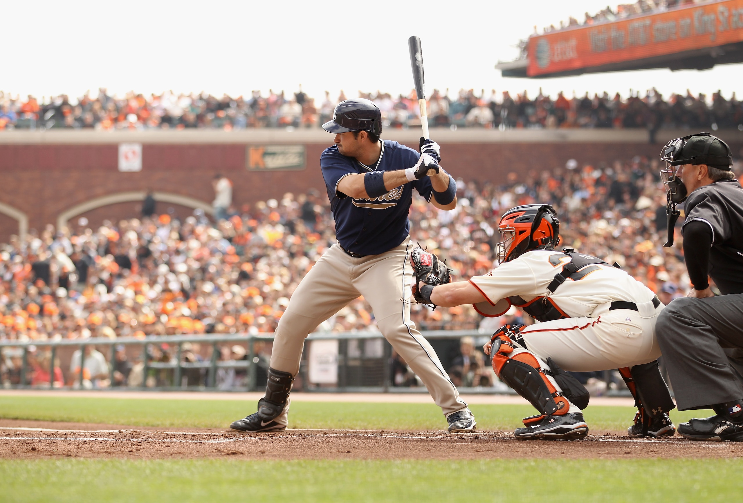 SAN FRANCISCO - OCTOBER 03: Adrian Gonzalez #23 of the San Diego Padres bats against the San Francisco Giants at AT&T Park on October 3, 2010 in San Francisco, California. (Photo by Ezra Shaw/Getty Images) SAN FRANCISCO - OCTOBER 03: Adrian Gonzalez #23 of the San Diego Padres bats against the San Francisco Giants at AT&T Park on October 3, 2010 in San Francisco, California. (Photo by Ezra Shaw/Getty Images)