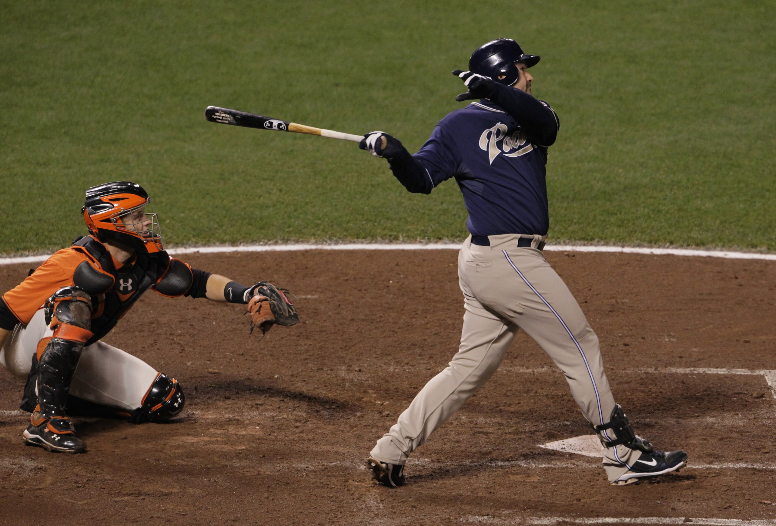 SAN FRANCISCO - OCTOBER 01: Adrian Gonzalez #23 of the San Diego Padres connects for a three run home run during the third inning against the San Francisco Giants October 1, 2010 in San Francisco, California. (Photo by Justin Sullivan/Getty Images) SAN FRANCISCO - OCTOBER 01: Adrian Gonzalez #23 of the San Diego Padres connects for a three run home run during the third inning against the San Francisco Giants October 1, 2010 in San Francisco, California. (Photo by Justin Sullivan/Getty Images)