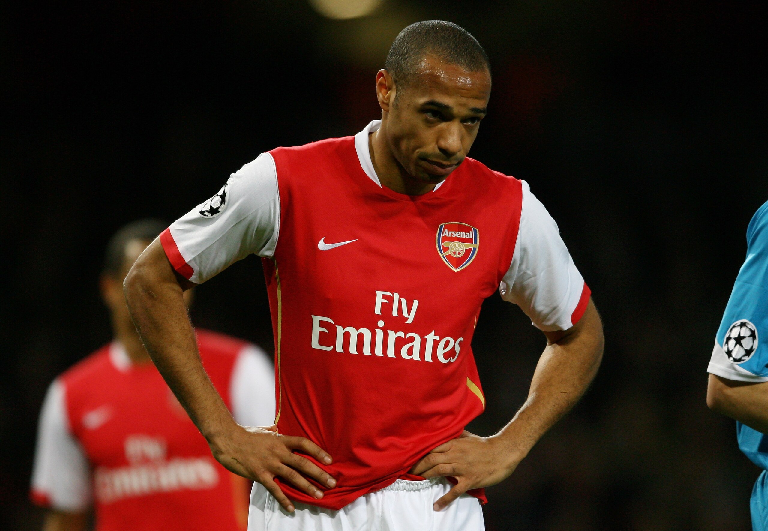 LONDON - MARCH 07:  A dejected Thierry Henry of Arsenal looks on as the final whistle blows during the UEFA Champions League round of sixteen, second leg match between Arsenal and PSV Eindhoven at The Emirates Stadium on March 7, 2007 in London, England.