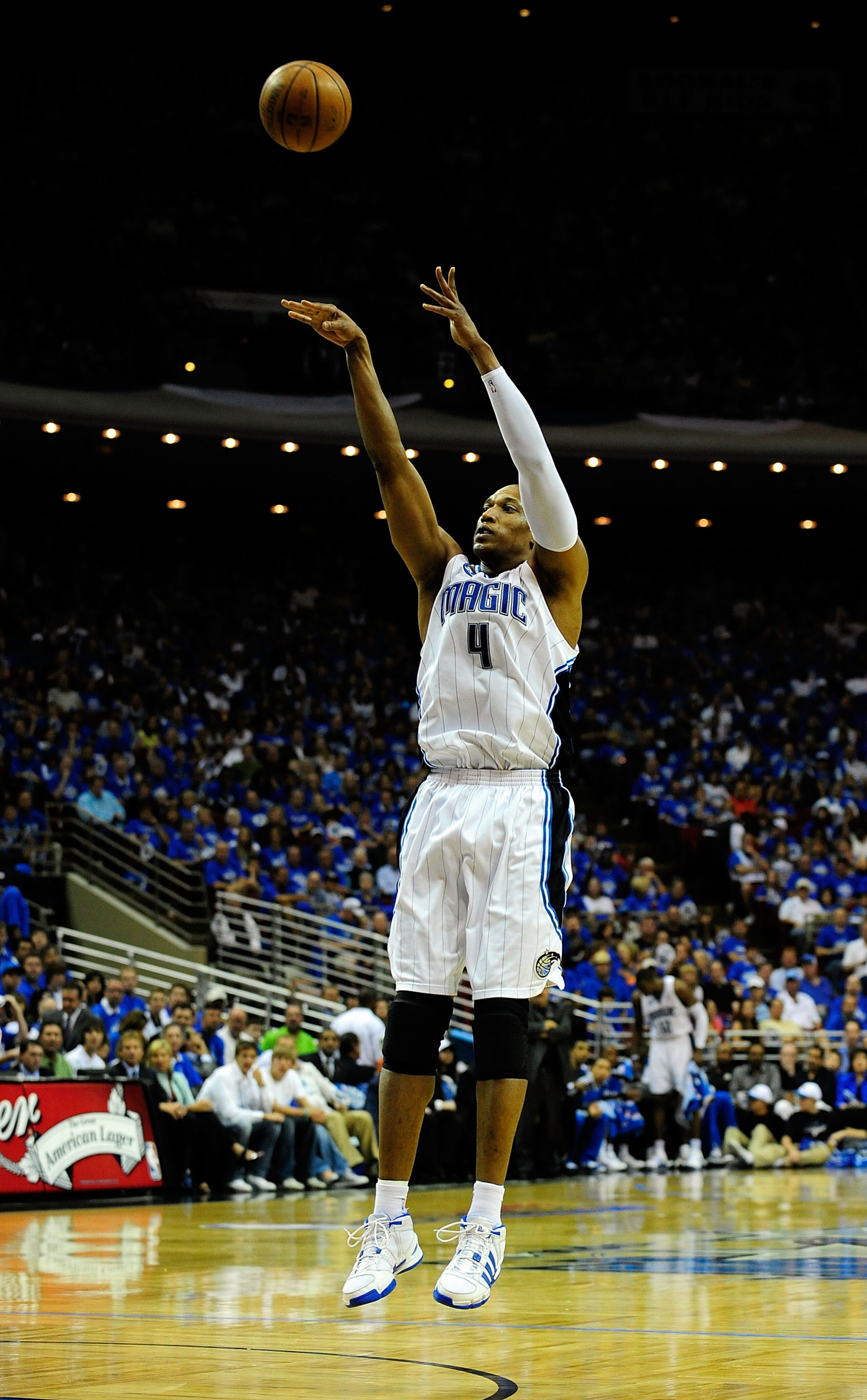 ORLANDO, FL - APRIL 19: Tony Battie #4 of the Orlando Magic shoots against the Philadelphia 76ers in Game One of the Eastern Conference Quarterfinals during the 2009 NBA Playoffs at Amway Arena on April 19, 2009 in Orlando, Florida.  NOTE TO USER: User ex