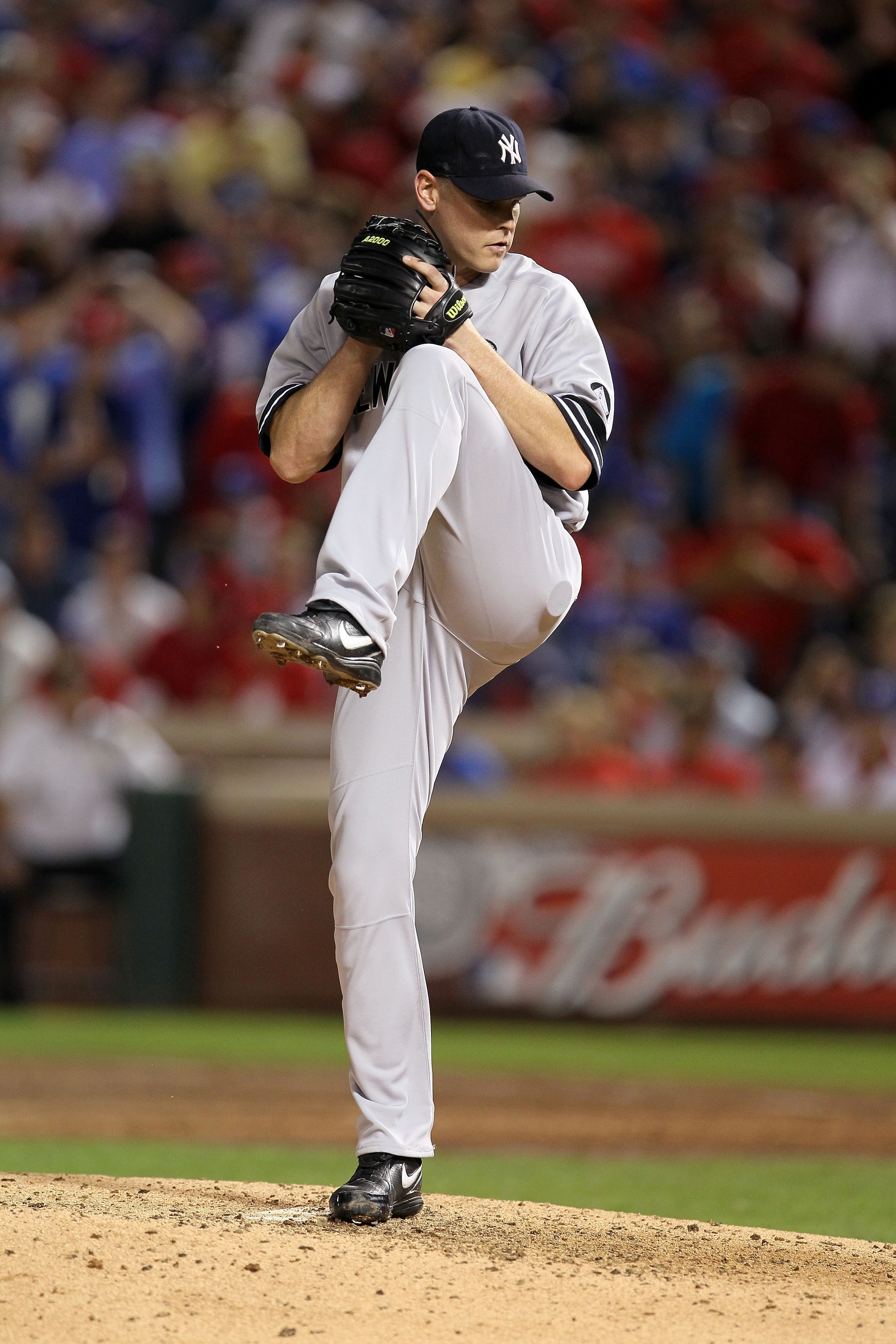 ARLINGTON, TX - OCTOBER 22:  Kerry Wood #39 of the New York Yankees throws a pitch against the Texas Rangers in Game Six of the ALCS during the 2010 MLB Playoffs at Rangers Ballpark in Arlington on October 22, 2010 in Arlington, Texas. The Rangers won 6-1