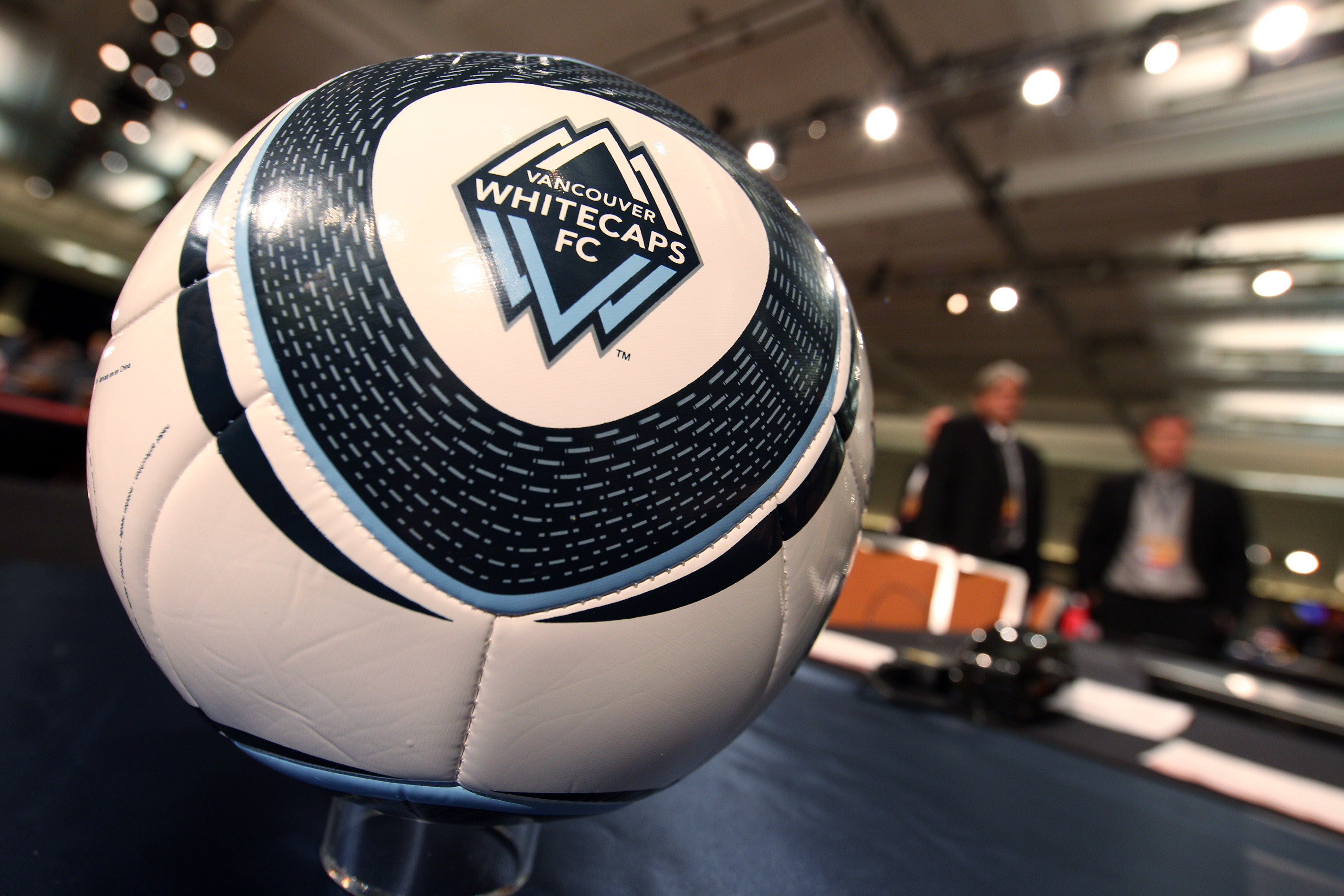 BALTIMORE - JANUARY 13: A view of the jerseys of the Vancouver Whitecaps logo and table during the 2011 MLS SuperDraft on January 13, 2011 at the Baltimore Convention Center in Baltimore, Maryland. (Photo by Ned Dishman/Getty Images)