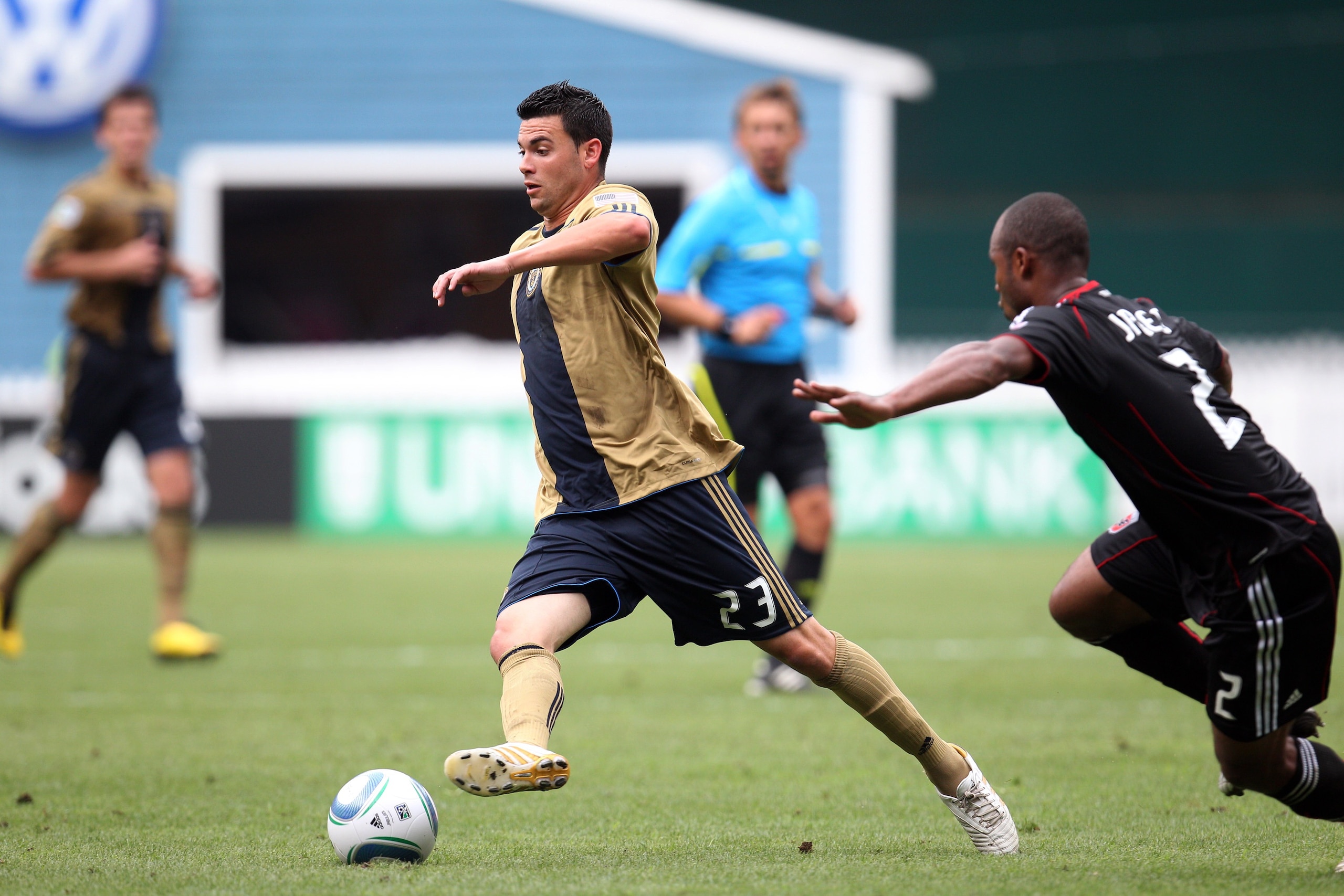 WASHINGTON - AUGUST 22: Nick Zimmerman #23 of Philadelphia Union controls the ball against D.C. United at RFK Stadium on August 22, 2010 in Washington, DC. D.C. United won 2-0. (Photo by Ned Dishman/Getty Images)
