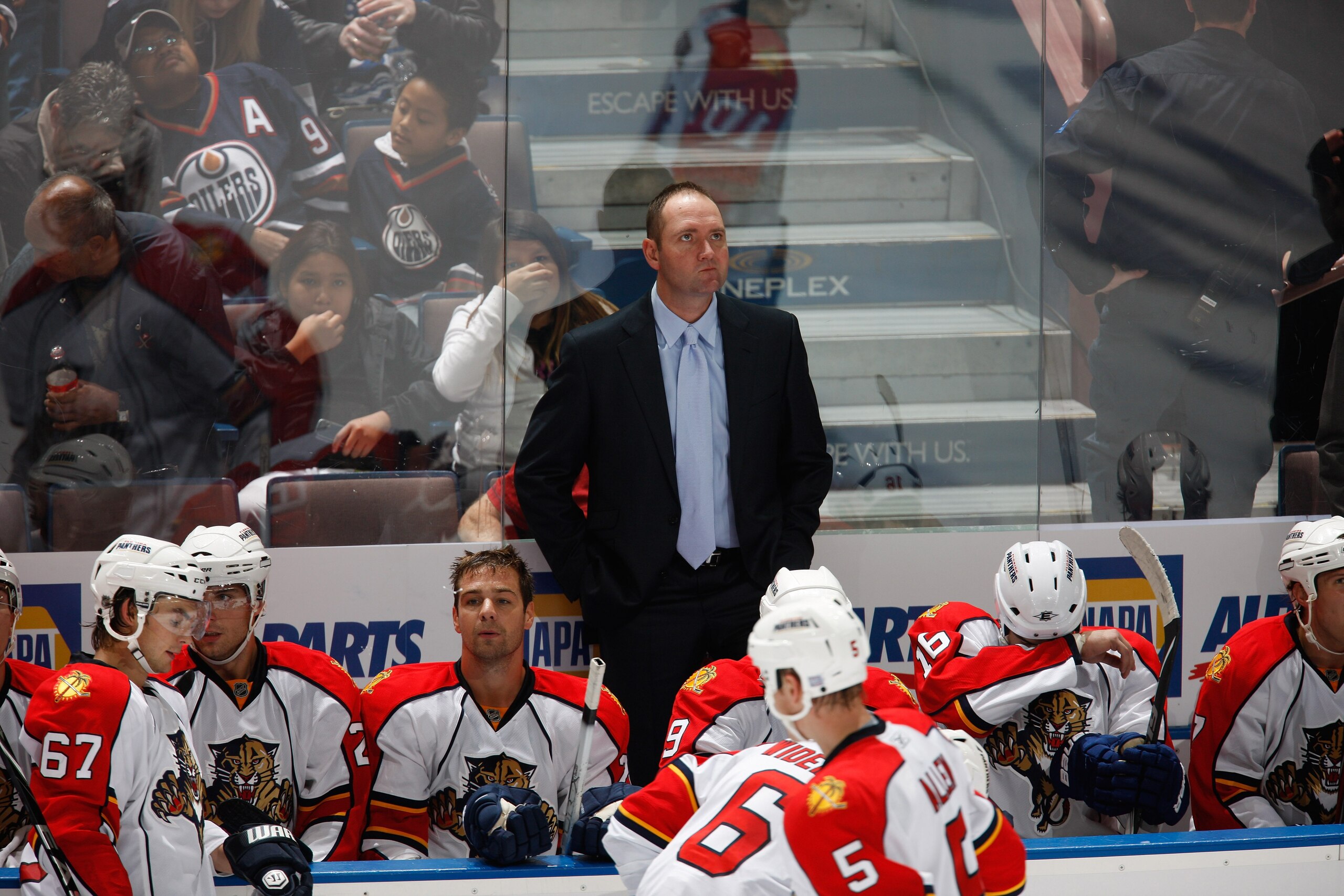 EDMONTON, CANADA - OCTOBER 10: Peter DeBoer of the Florida Panthers skates against the Edmonton Oilers on October 10, 2010 at Rexall Place in Edmonton, Alberta, Canada. The Oilers won 3-2. (Photo by Dale MacMillan/Getty Images)